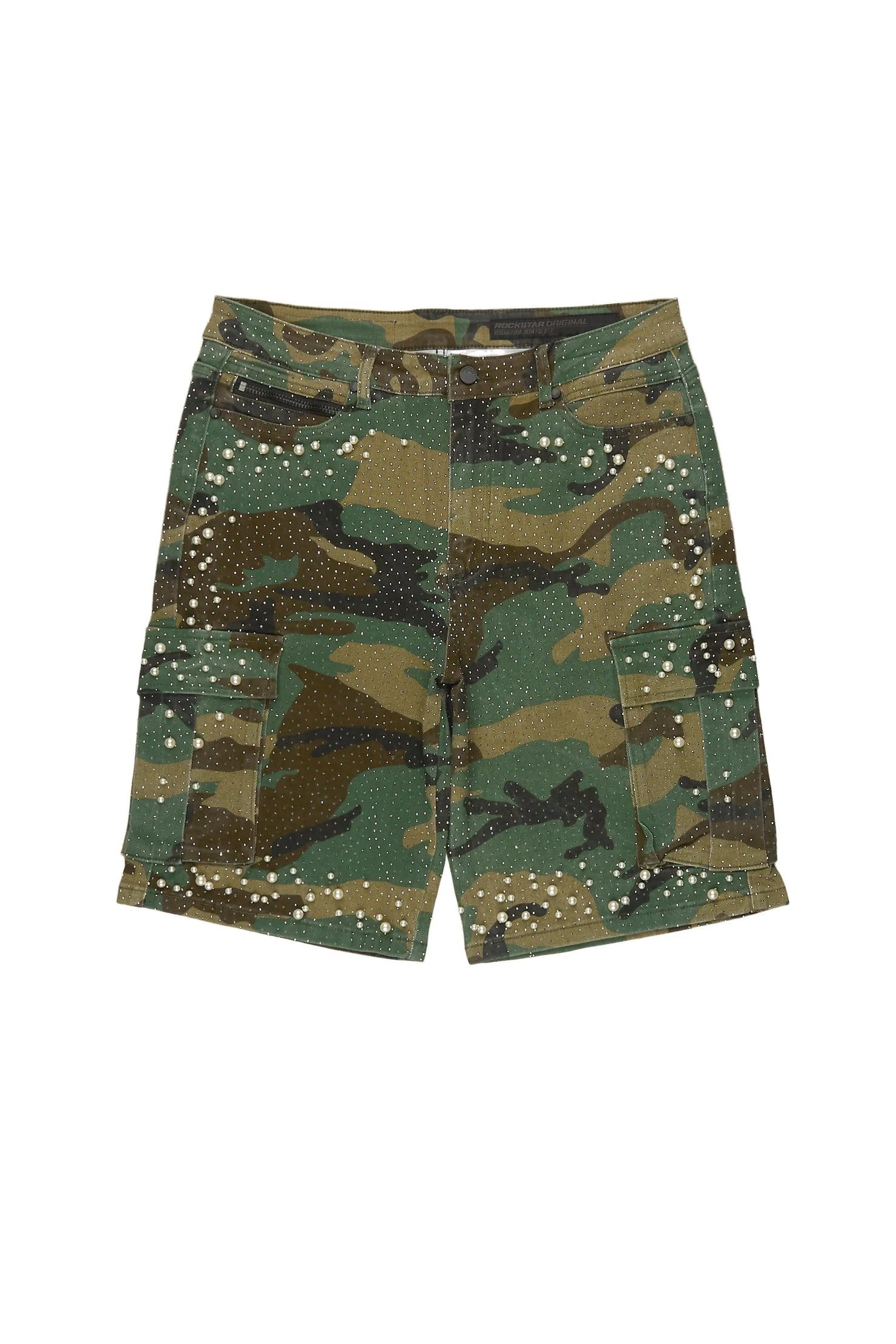 Sevyn Faded Camo Rhinestone Denim Short