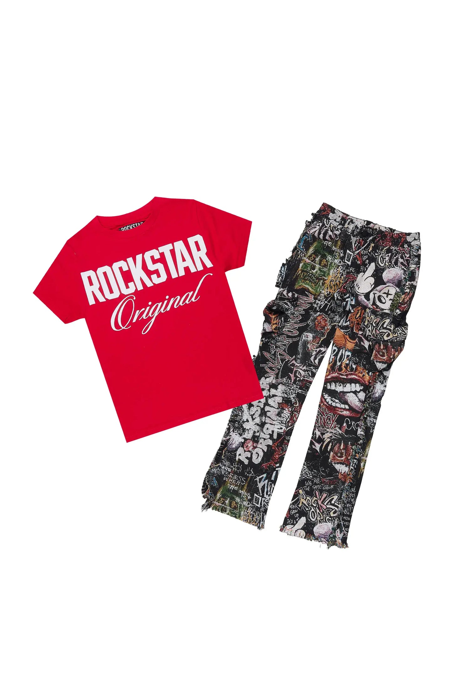 Boys Jett Red/Multi T-Shirt Stacked Jean Set