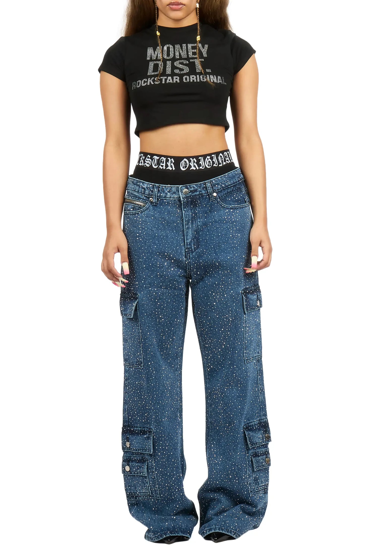 Dominika Blue Rhinestone Baggy Fit Jean