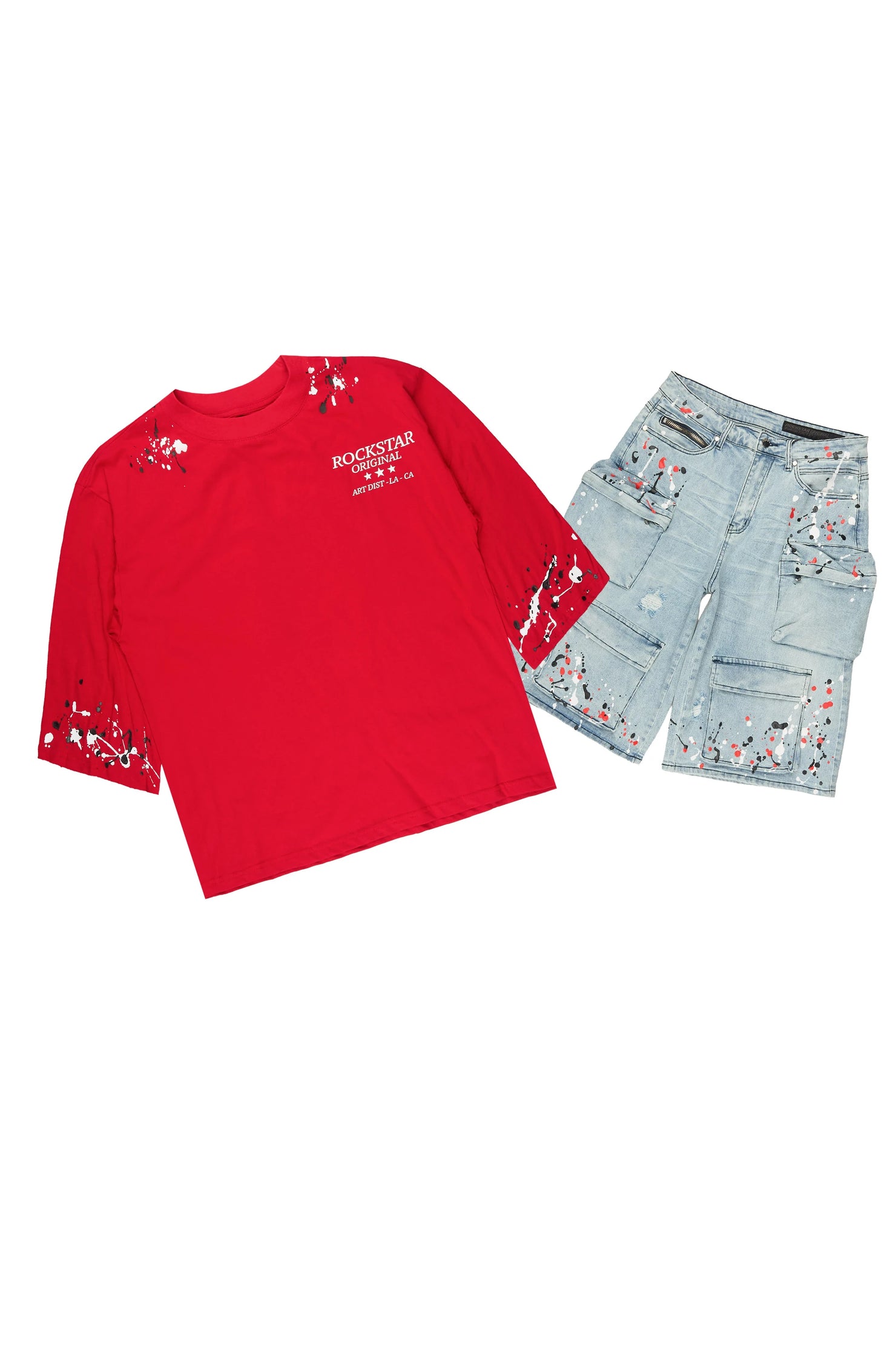 Saxon Blue Graphic T-Shirt Denim Jort Set