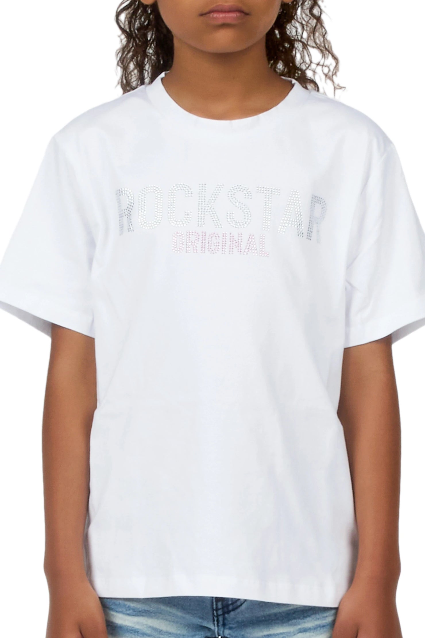Girls Erikka White Rhinestone Baby Tee