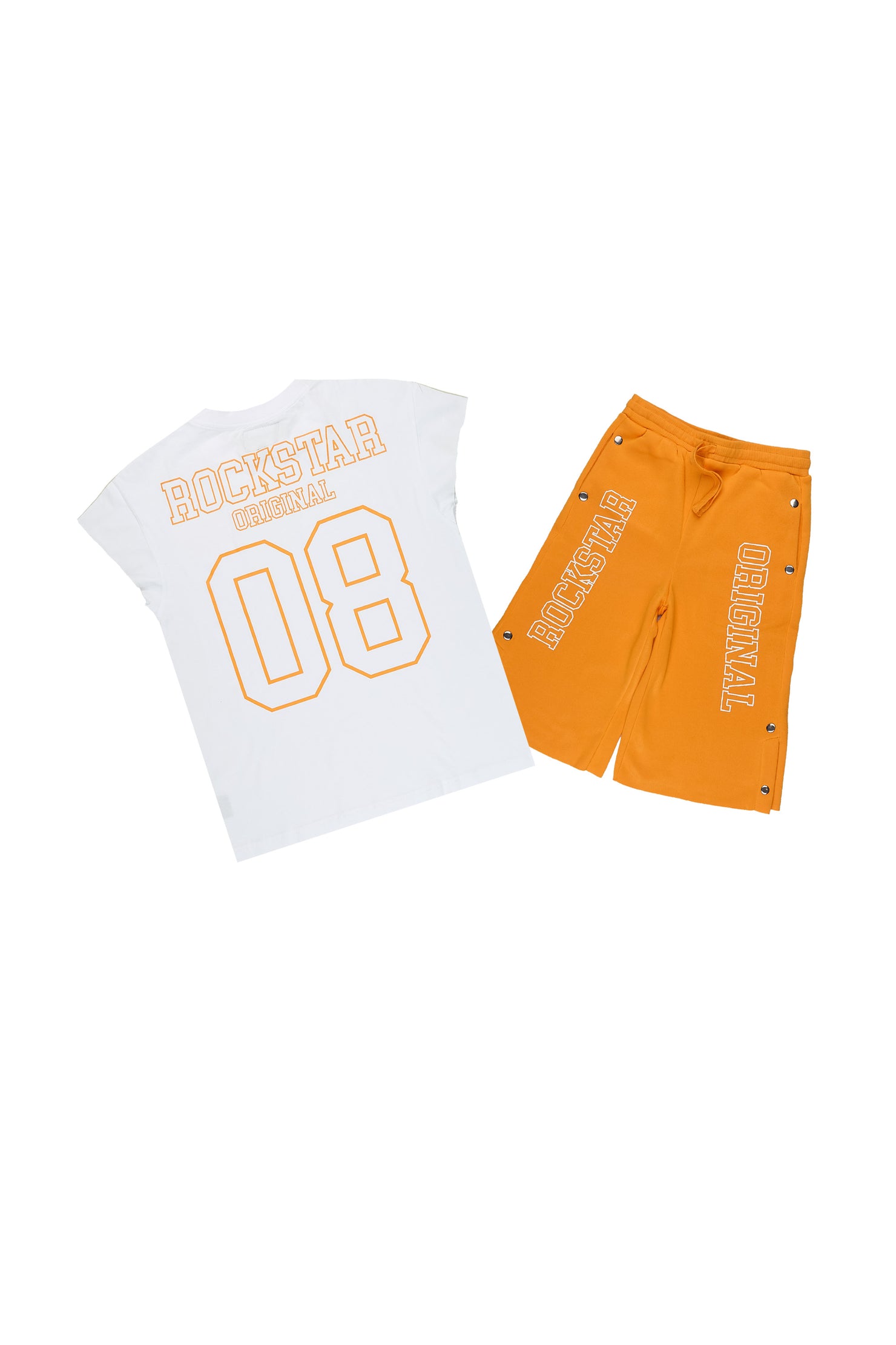 Boys Lusent White/Orange Muscle Tee/Jort Set