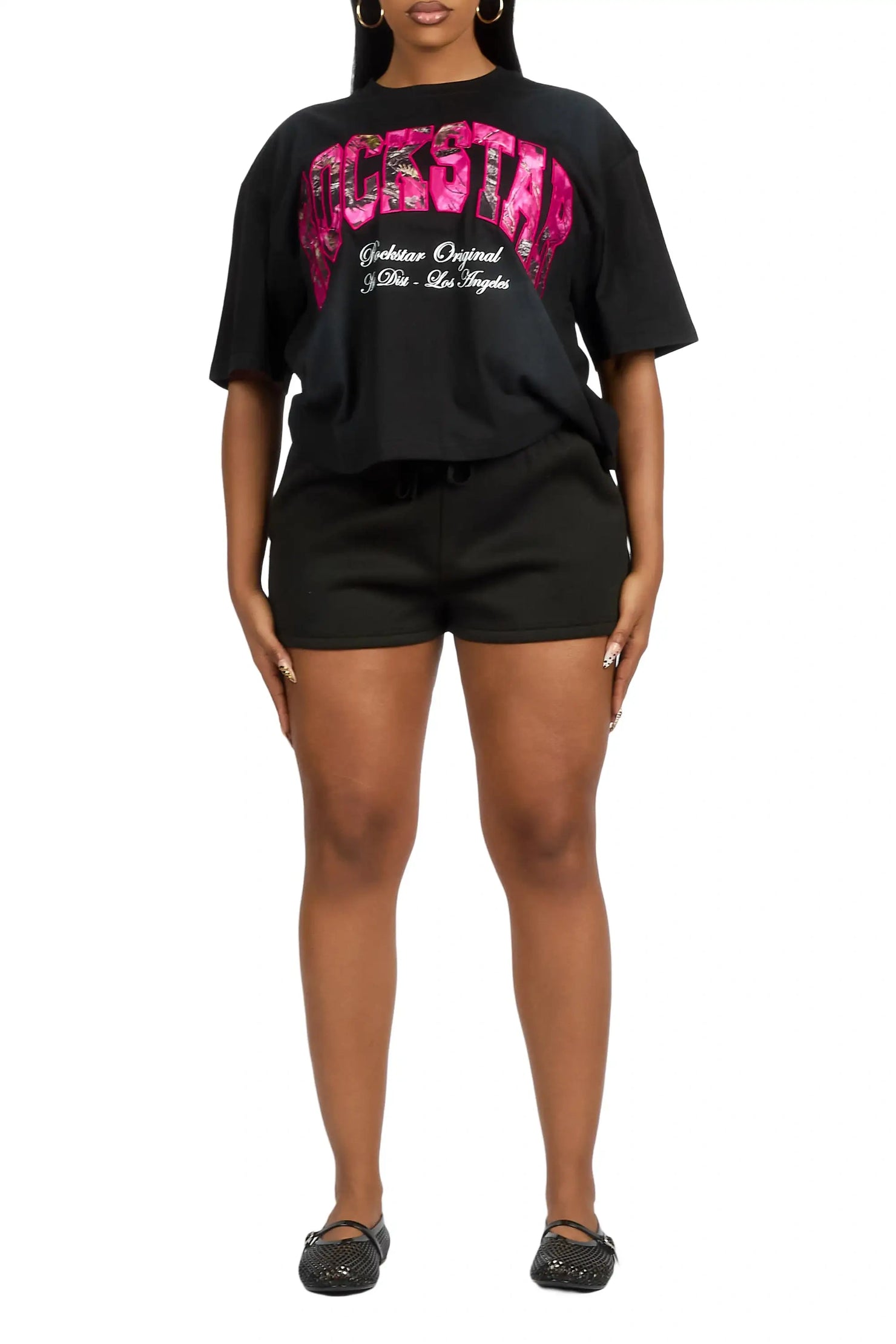 Leyna Black Boxy Crop Tee Shirt