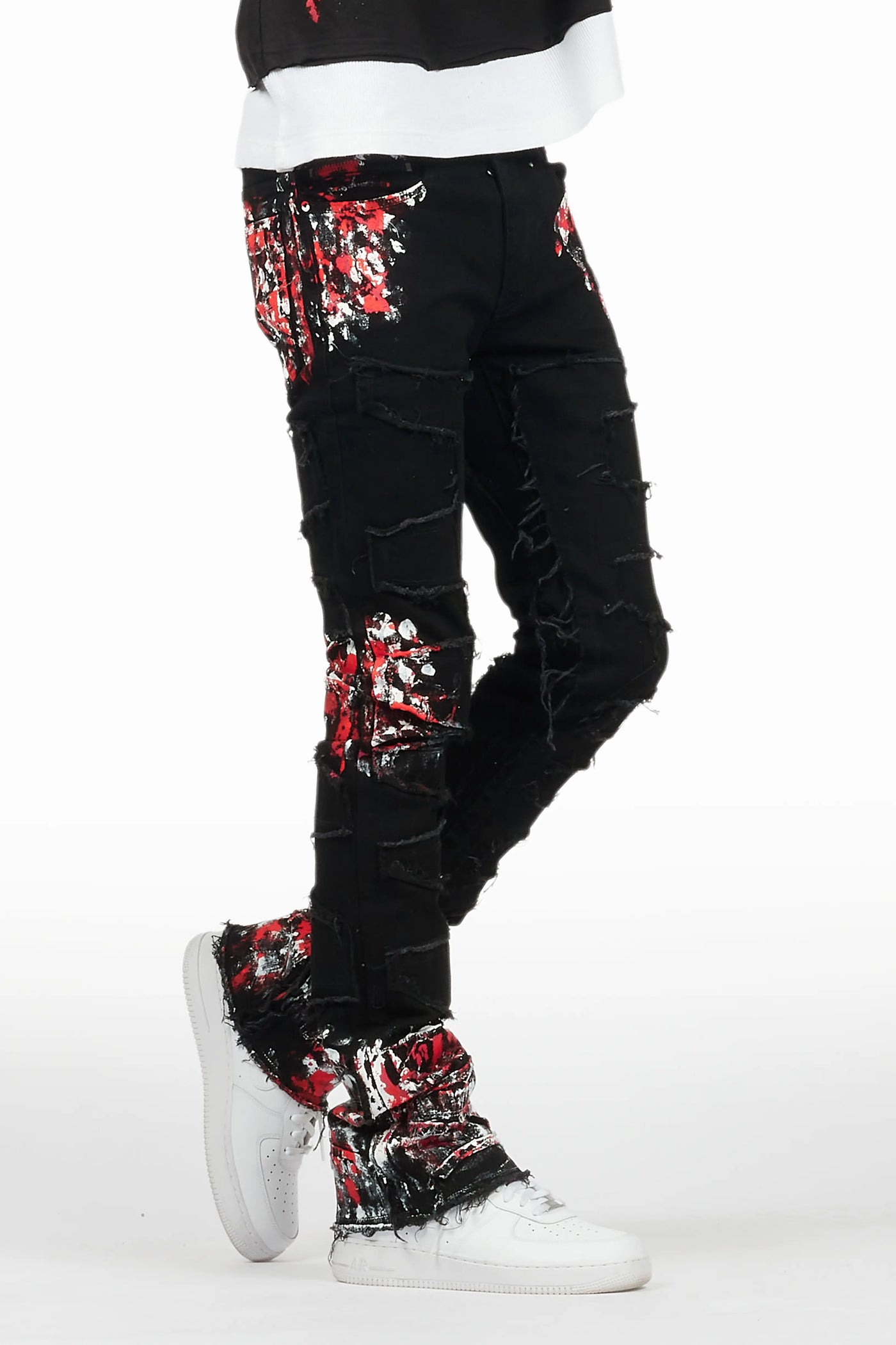 Kodak Black/Red Painter Stacked Flare Fringe Jean– Rockstar Original