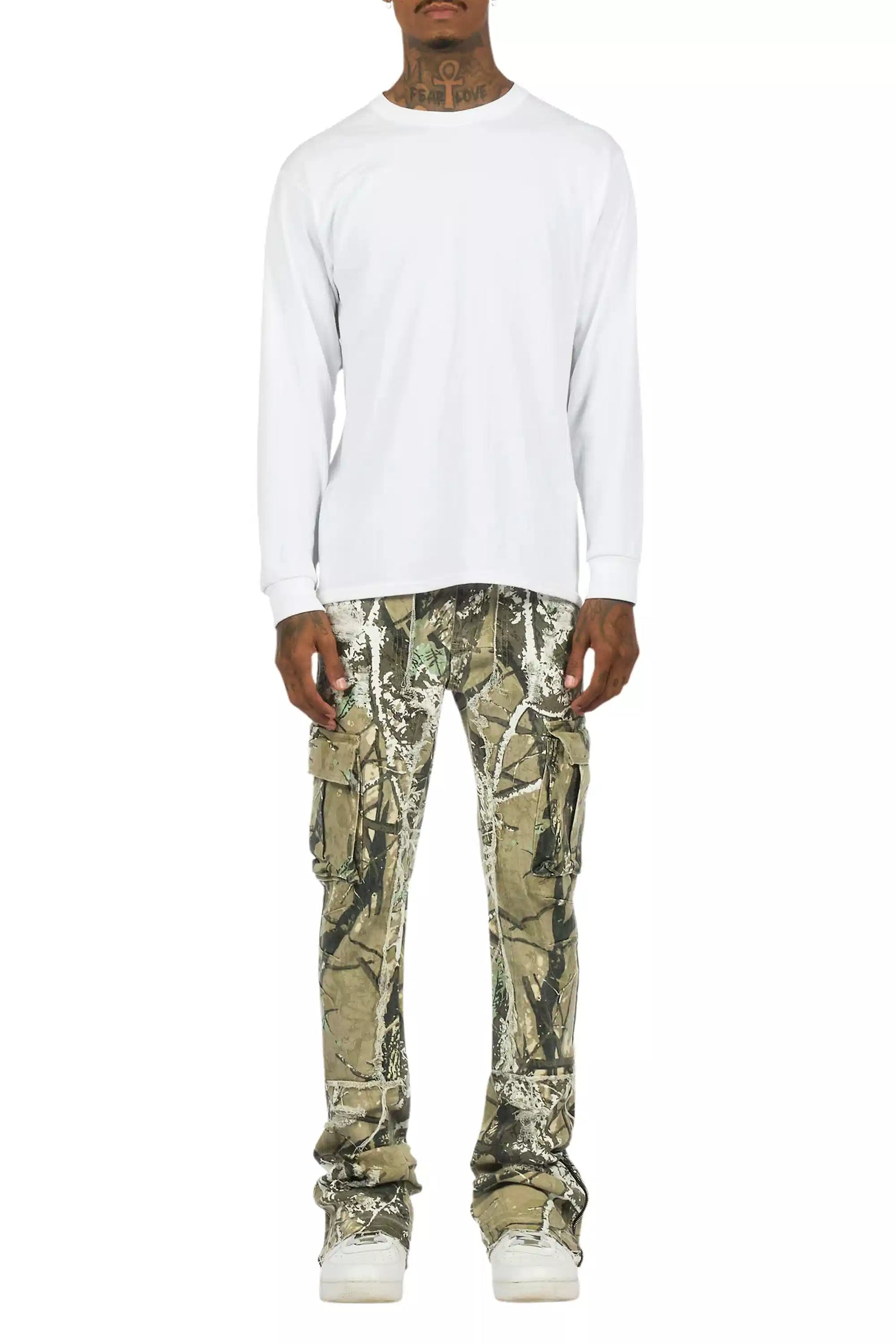 Aftermath Tree Camo/White Stacked Flare Jean