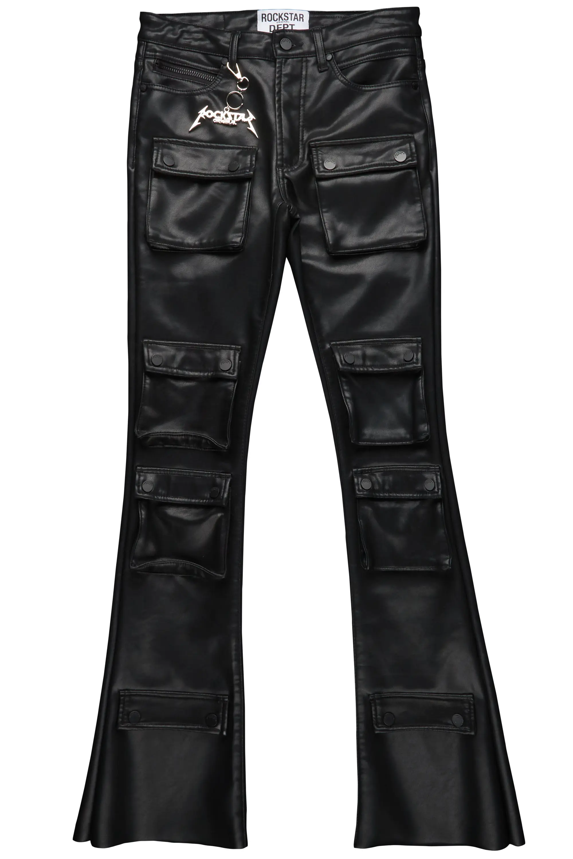 Remi Black Faux Leather Stacked Flare Jean