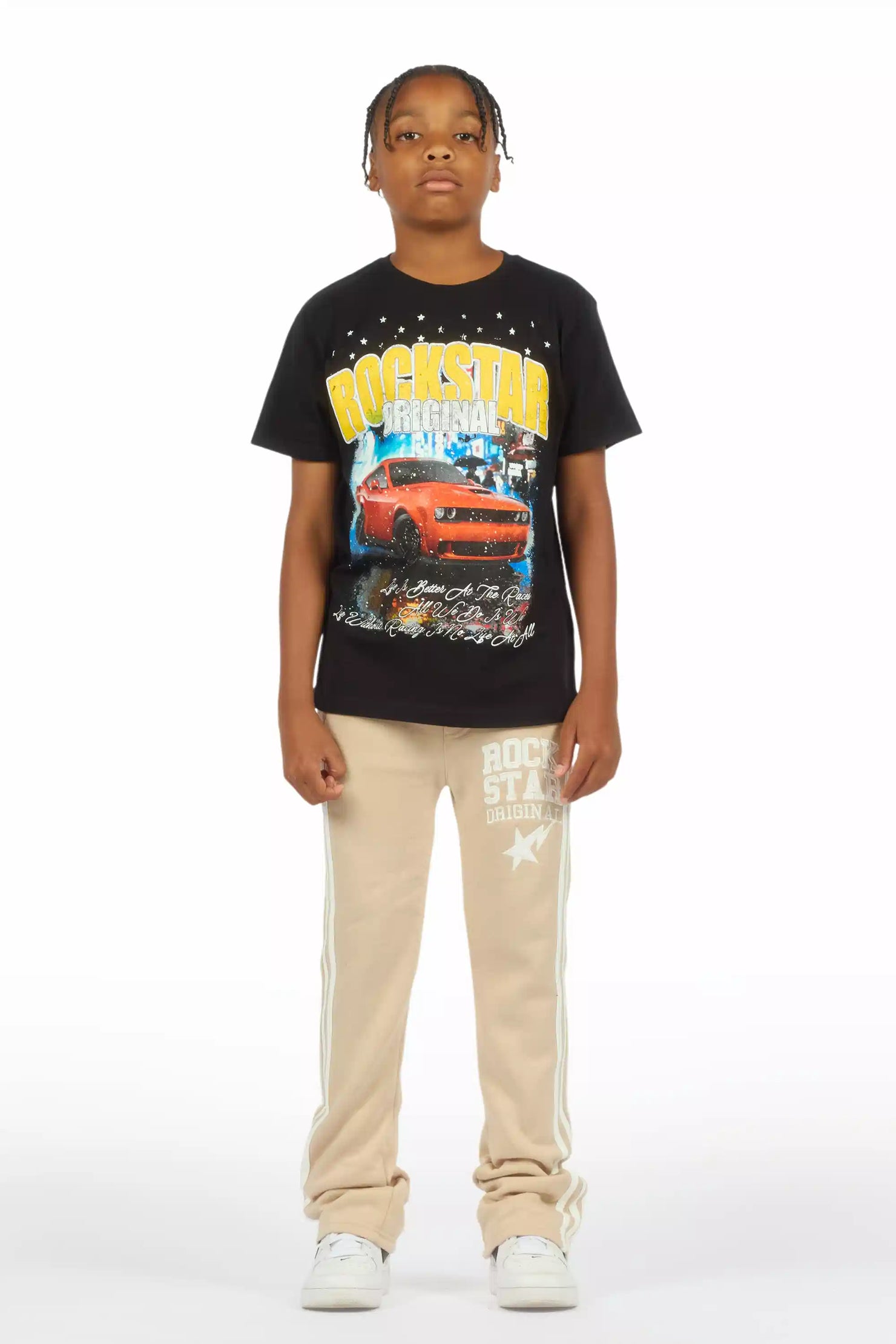 Boys Gerrit Beige Stacked Baggy Track Pant