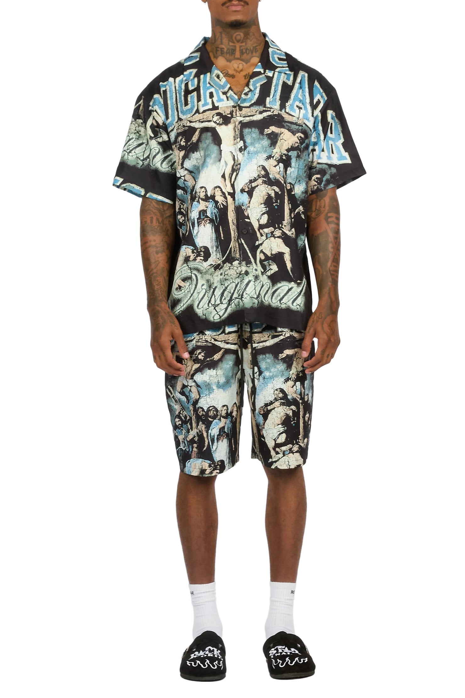 Waller Black Button Down T-Shirt/Short Set