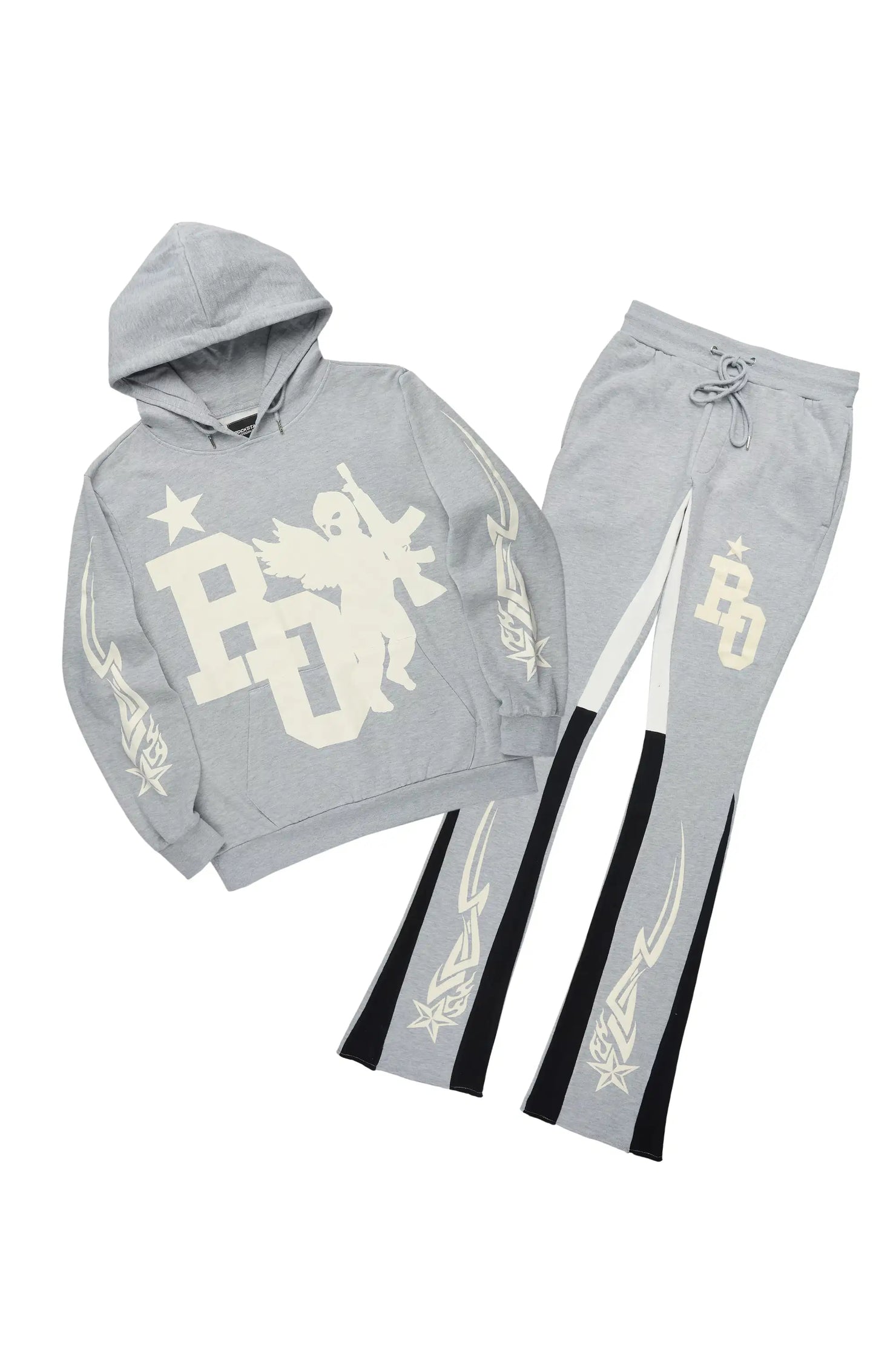 Pluton Heather Grey/Cream Hoodie/Stacked Flare Track Set