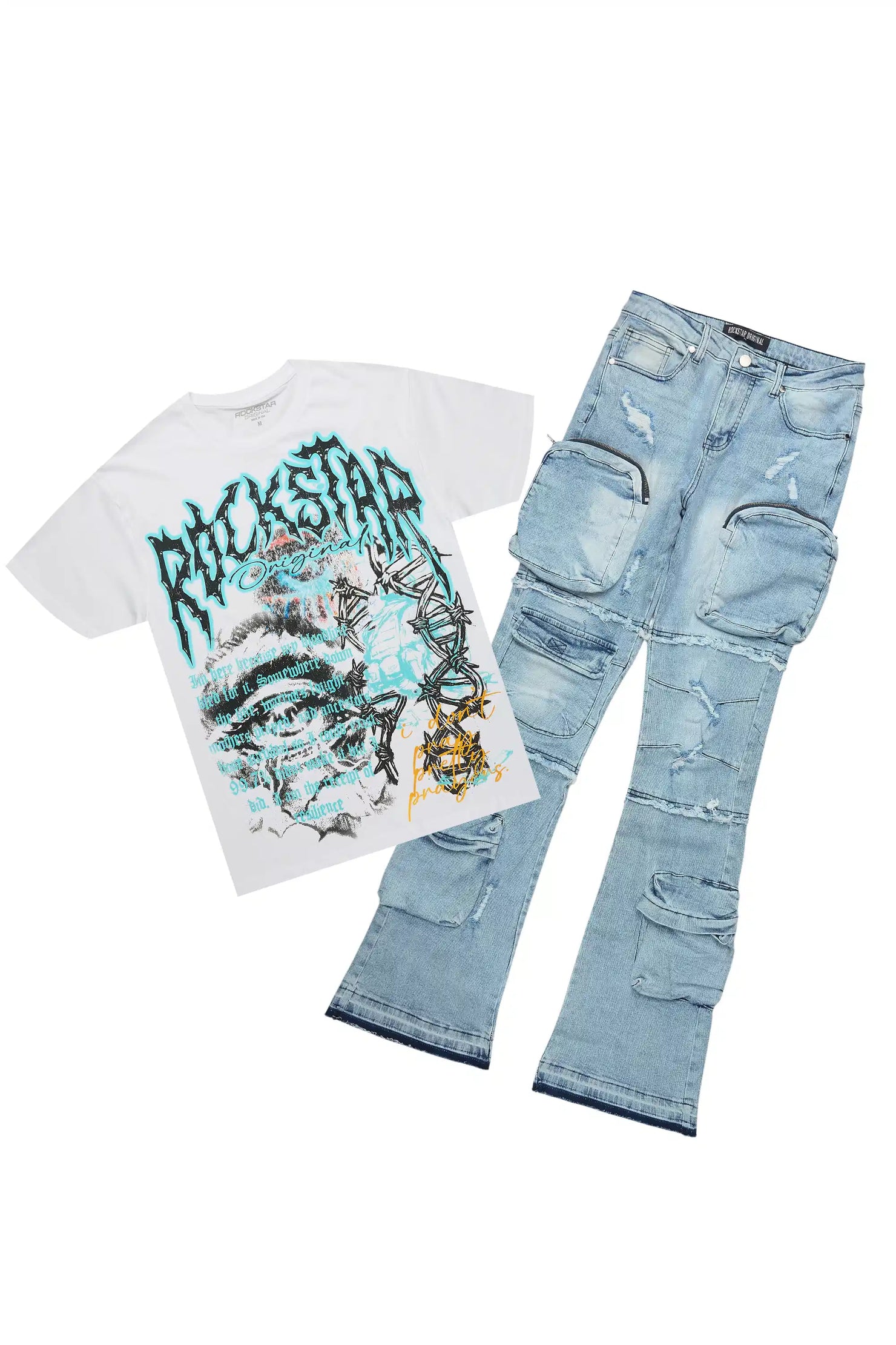 Terrina White Tee & Toniesha Light Wash Jean Set