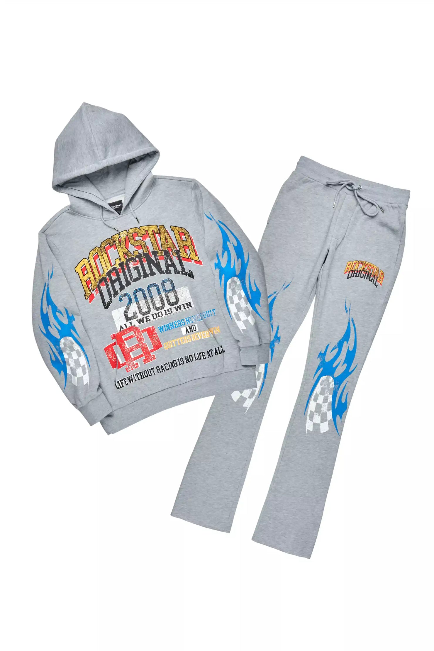 Colorful Race Heather Grey Hoodie Stacked Track Set