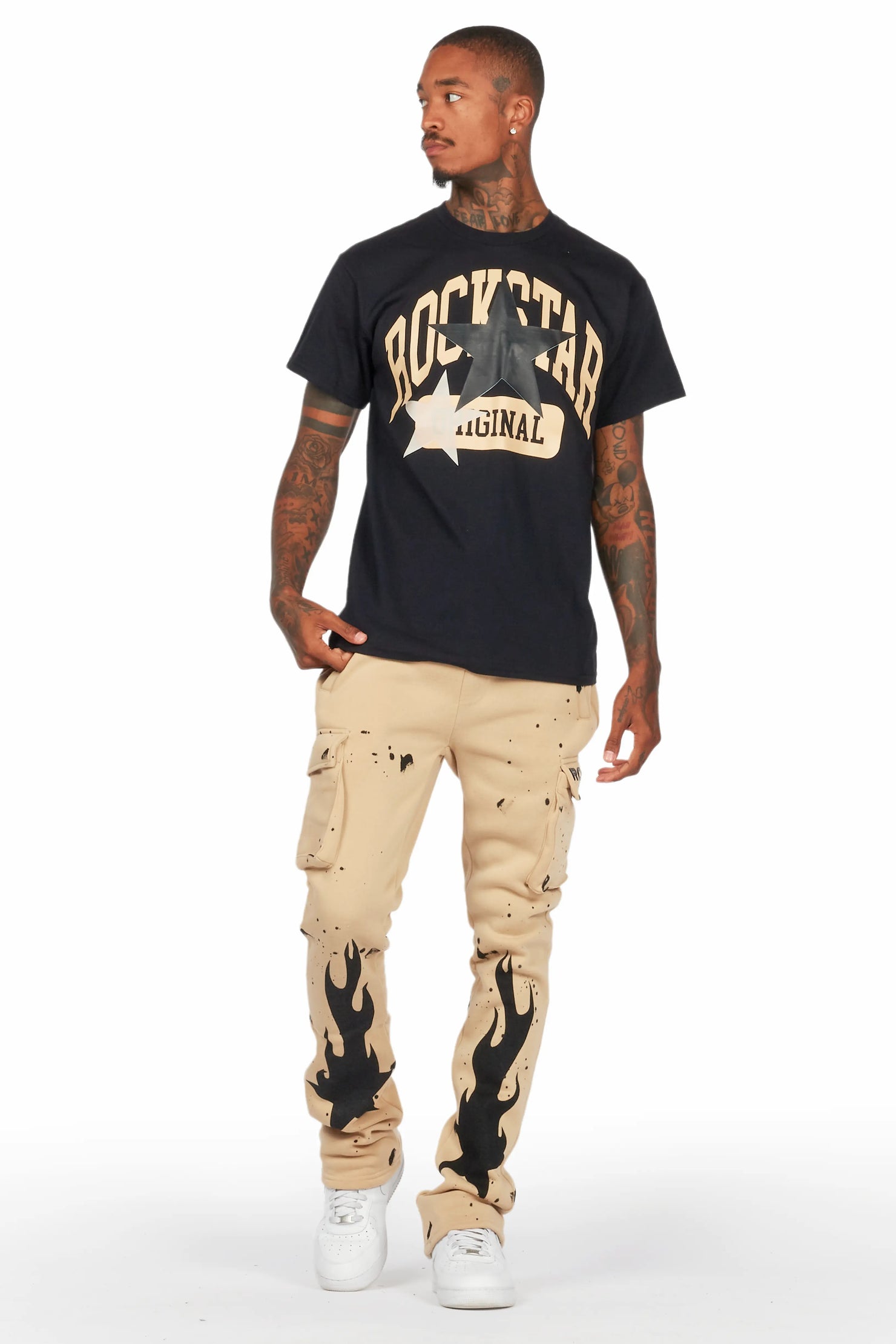 Mallor Beige/Black T-Shirt/Cargo Stacked Track Set