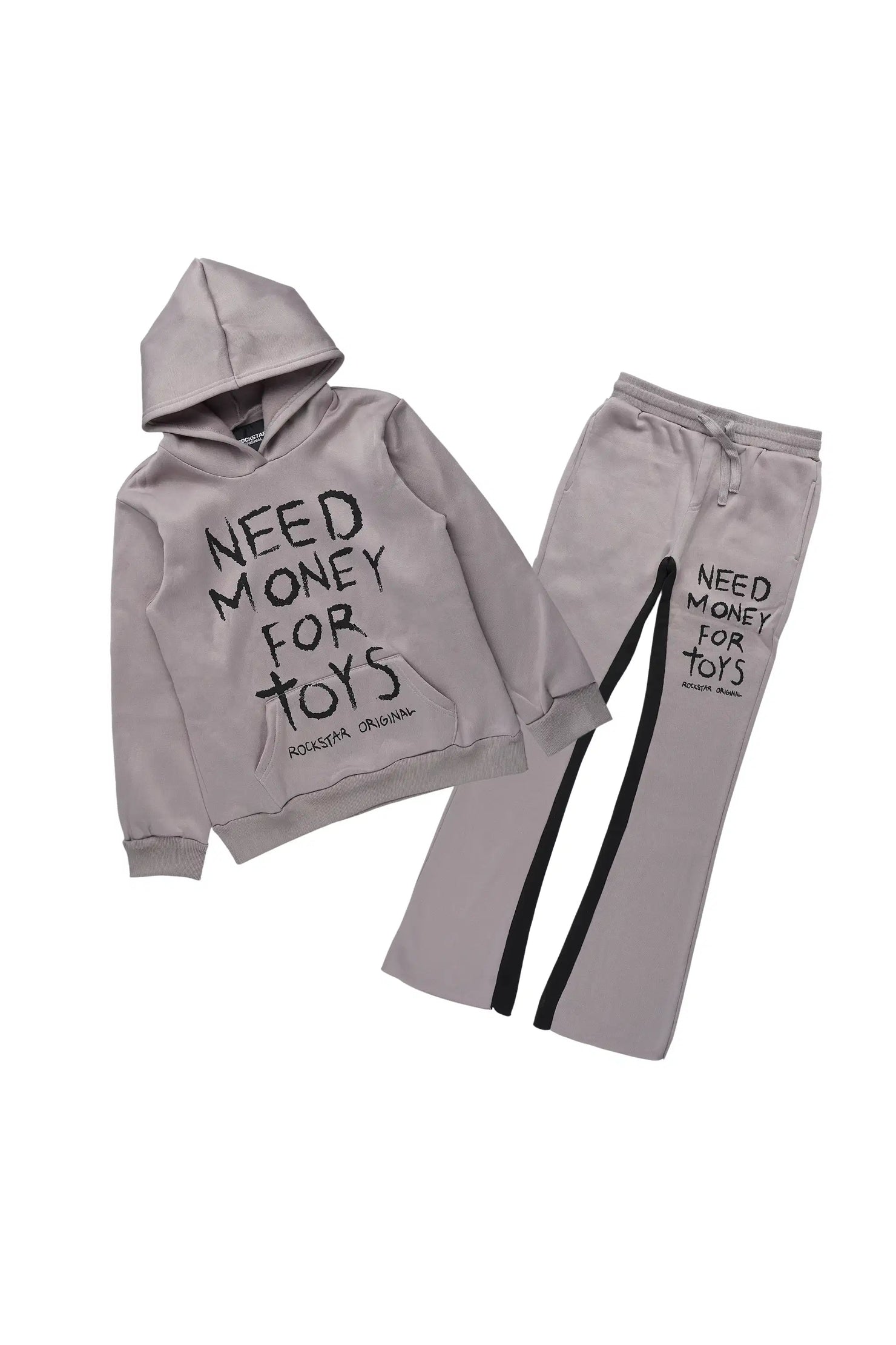 Boys M4 Toys Vintage Grey/Black Hoodie Stacked Track Set