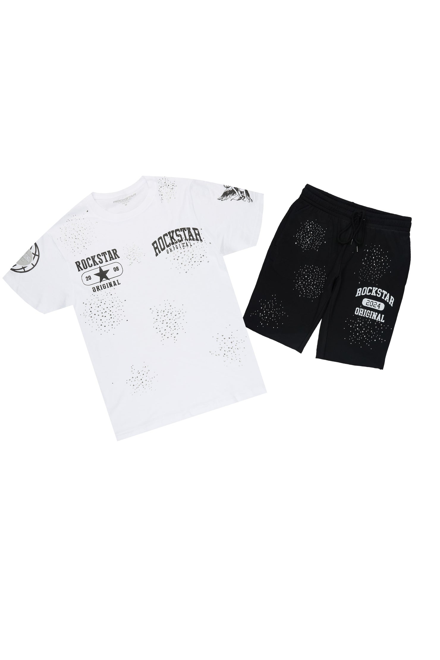 Gutta 2.0 White/Black Rhinestone T-Shirt/Short Set