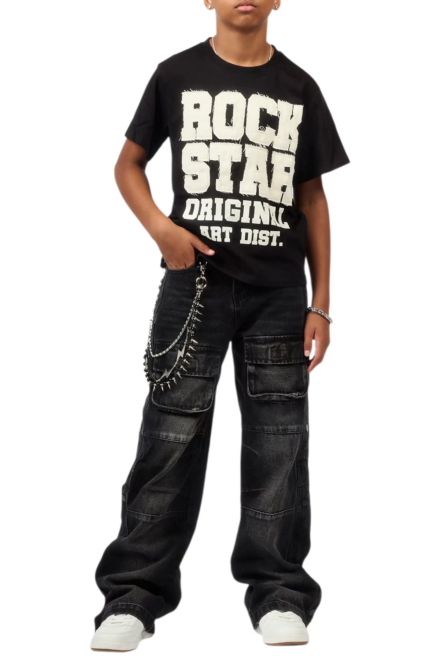Boys Yuri Dark Grey Baggy Fit Cargo Jean