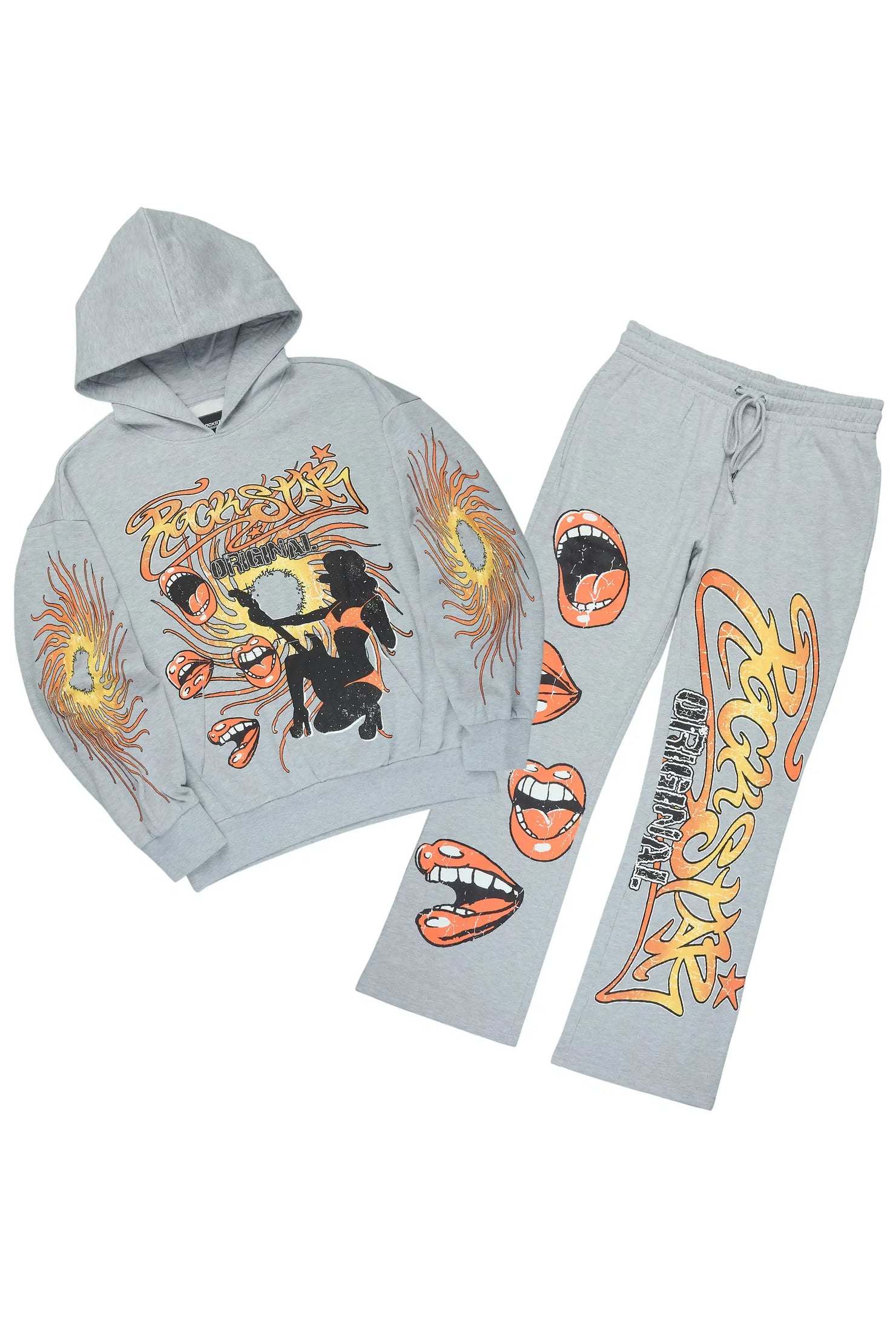 Rock n Roll Heather Grey Hoodie/Baggy Pant Track Set