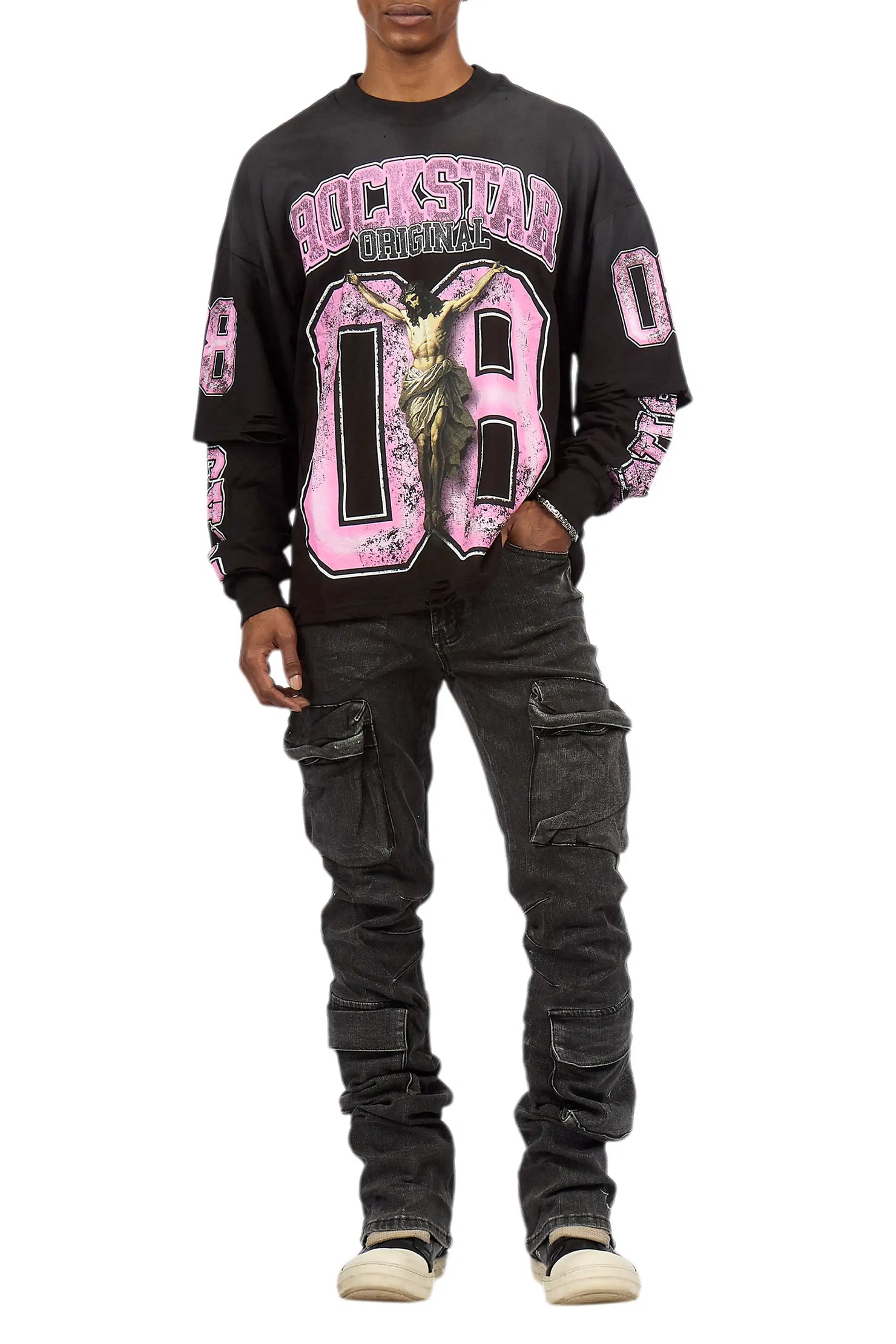 Titan Foil Stacked Flare Jean