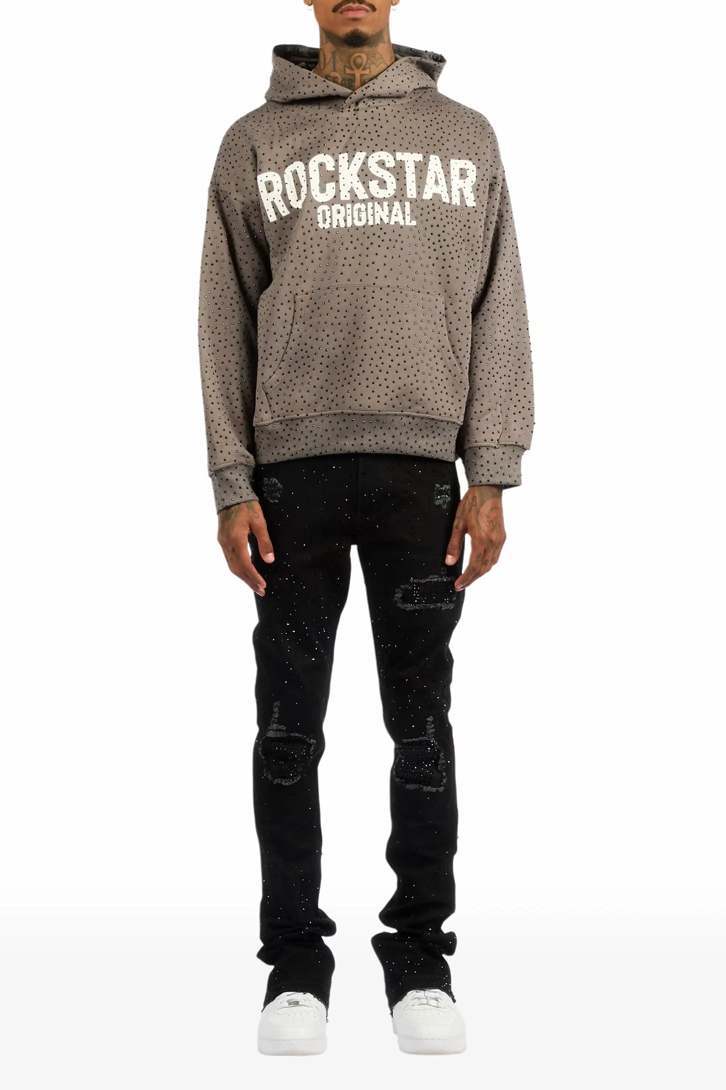 Prism Black/Black Rhinestone Stacked Flare Jean