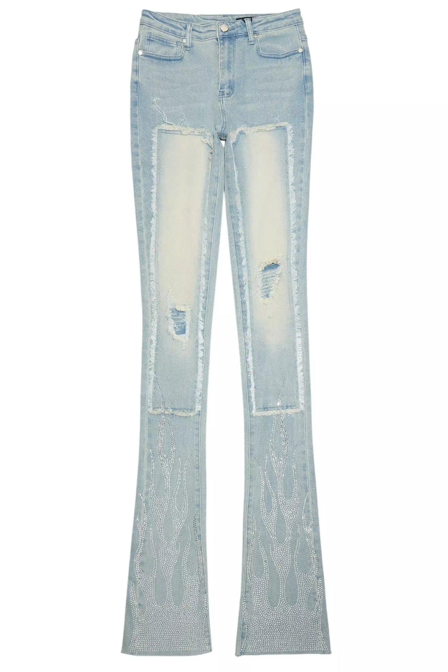 Karime Light Wash Rhinestone Stacked Jean
