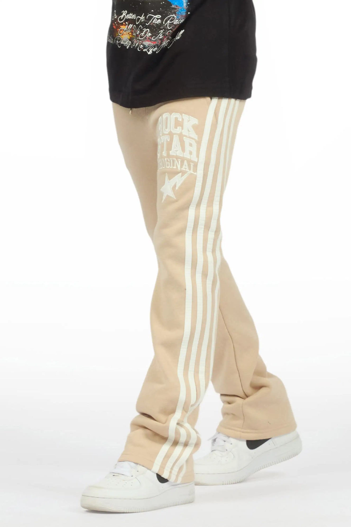 Boys Gerrit Beige Stacked Baggy Track Pant