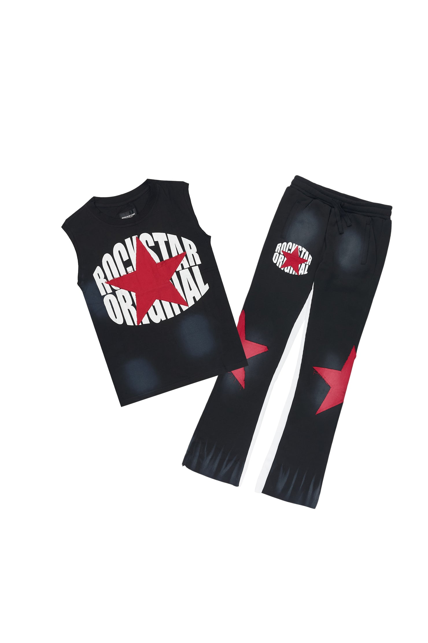Boys States Black/Red Cut Off T-Shirt Track Set