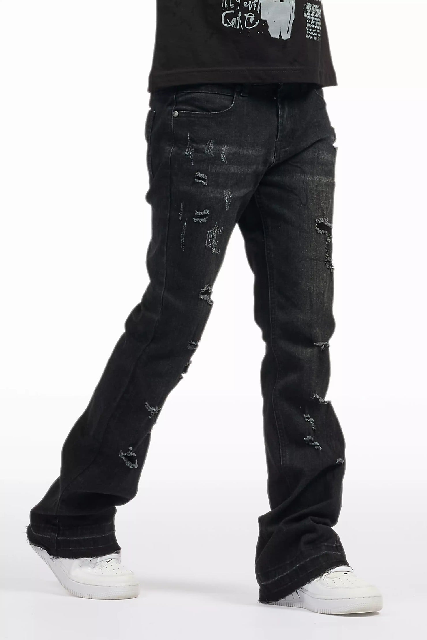 Boys Stellan Black Stacked Flare Jean