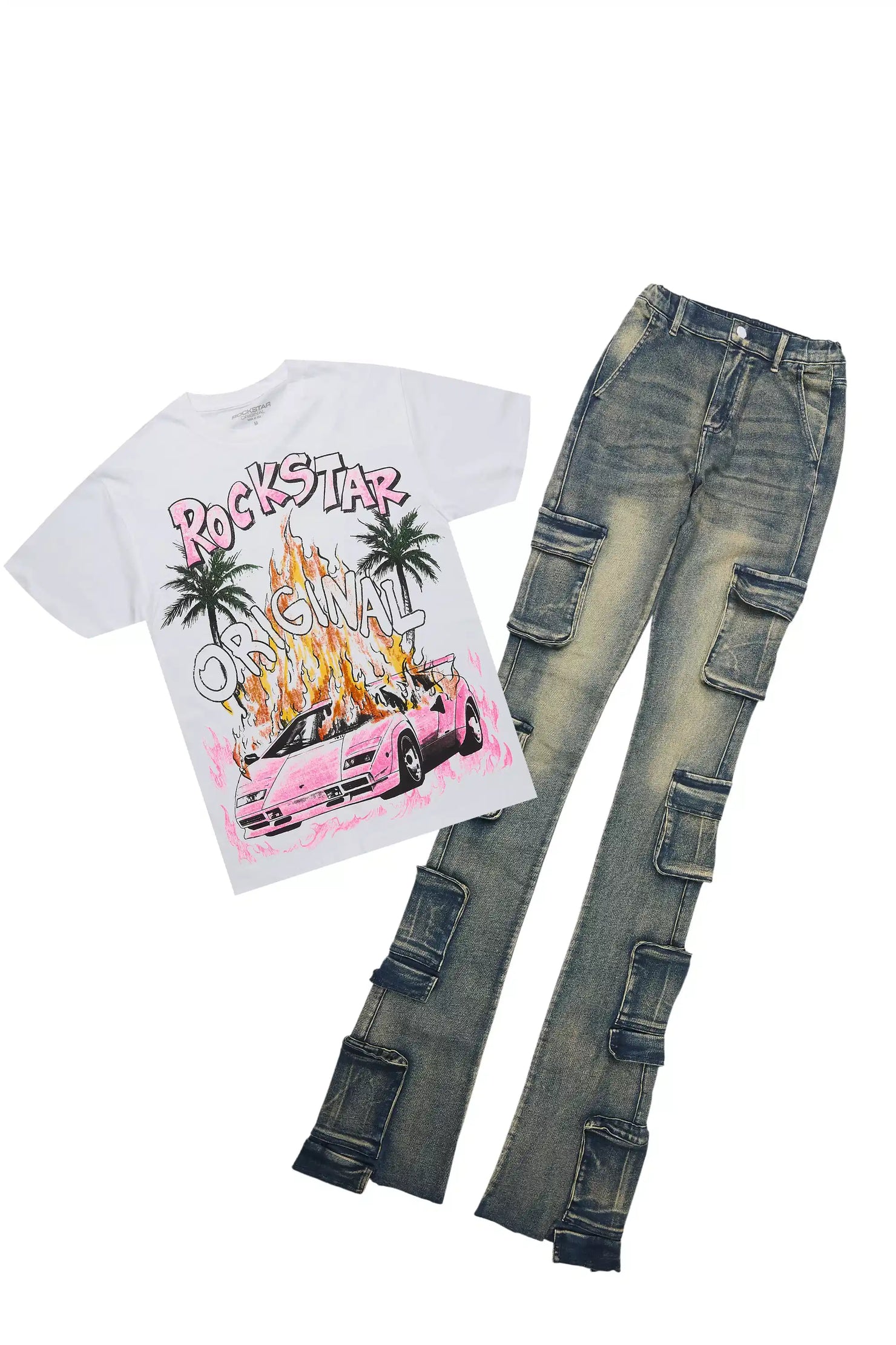 Moniqa White Tee & Phoebe Tinted Dark Wash Jean Set