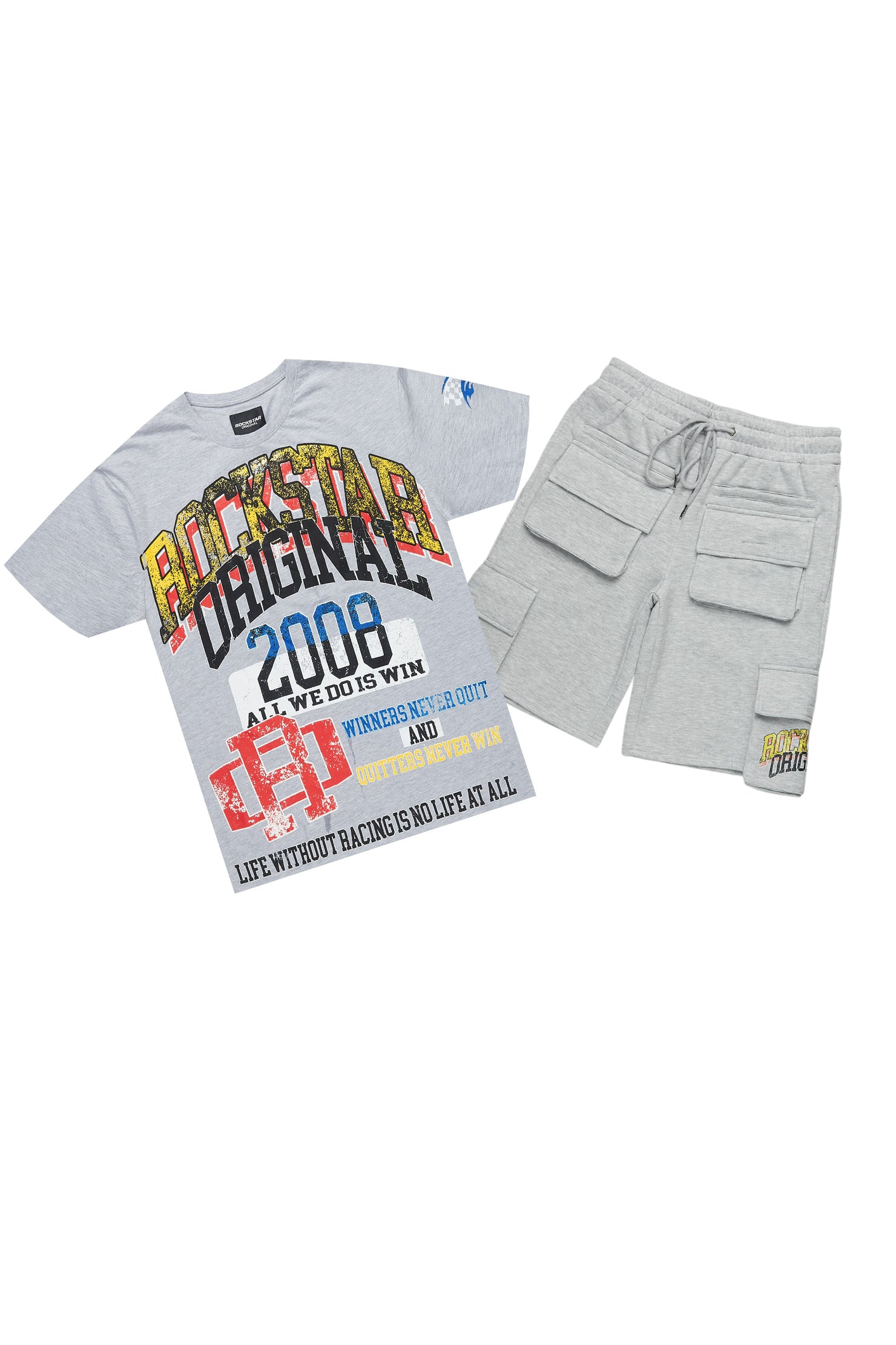 Colorful Race Heather Grey/Black T-Shirt Cargo Shorts Set
