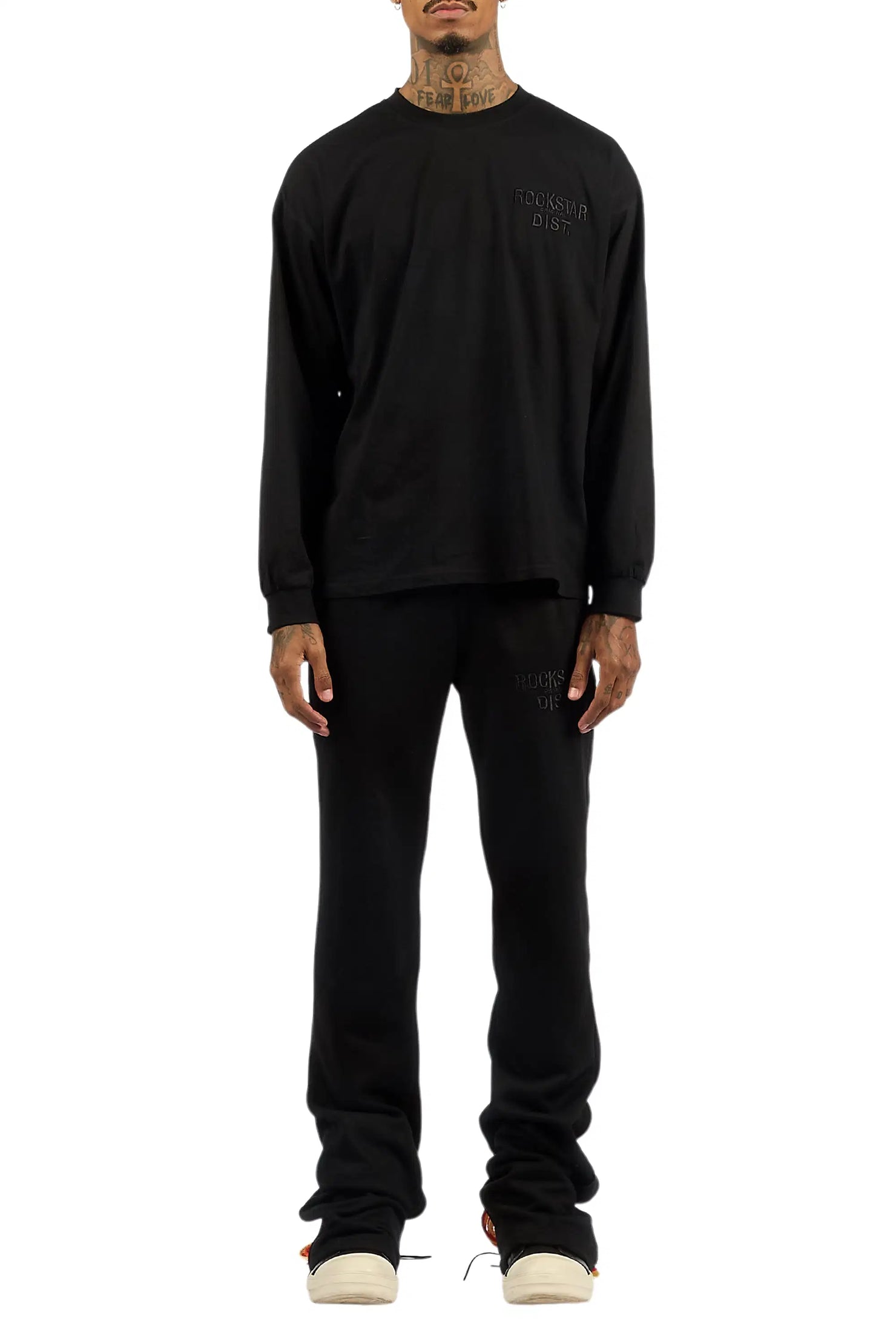 Antal Black Long Sleeve T-Shirt/Baggy Stacked Track Set
