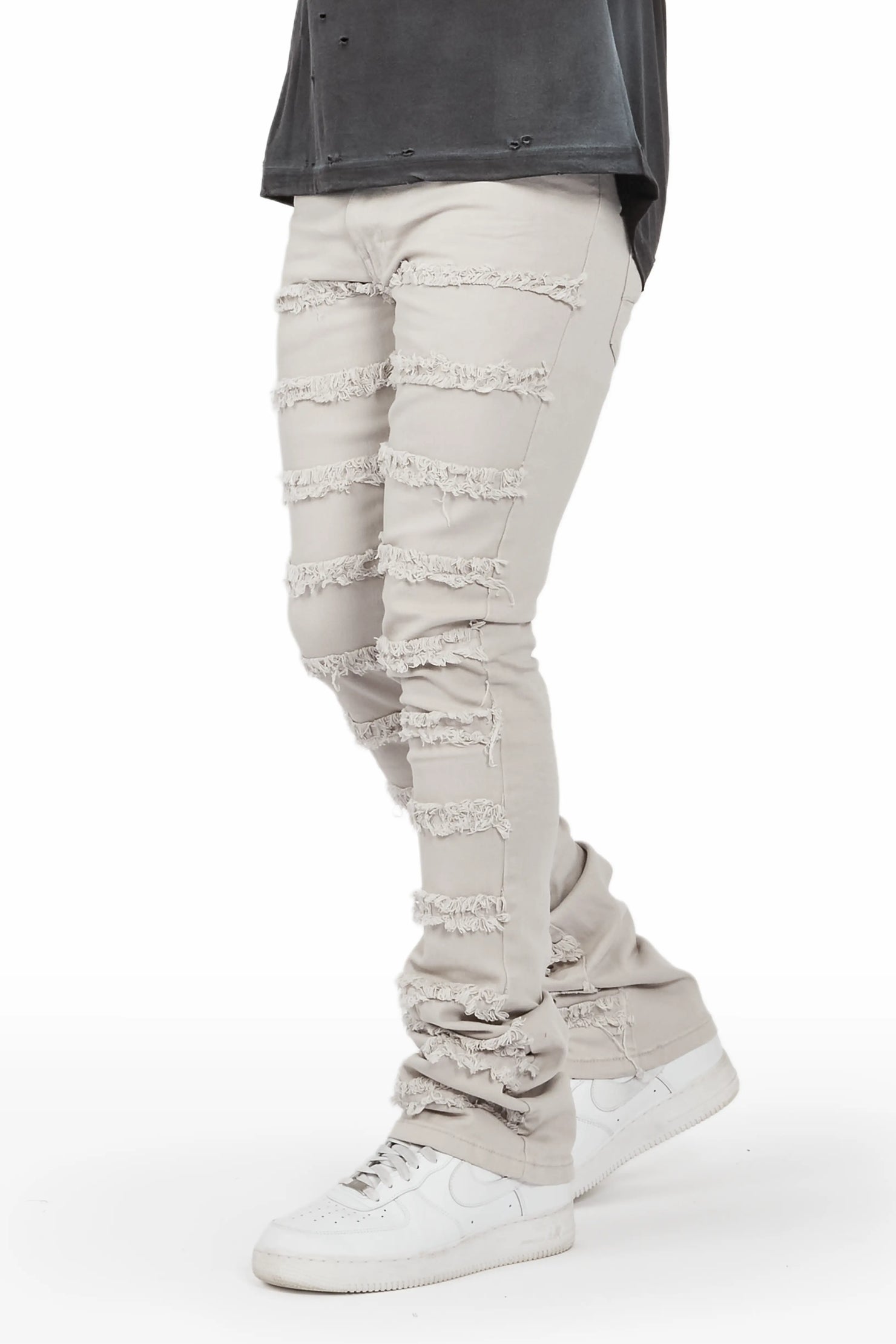 Niklaus Light Grey Stacked FLare Jean