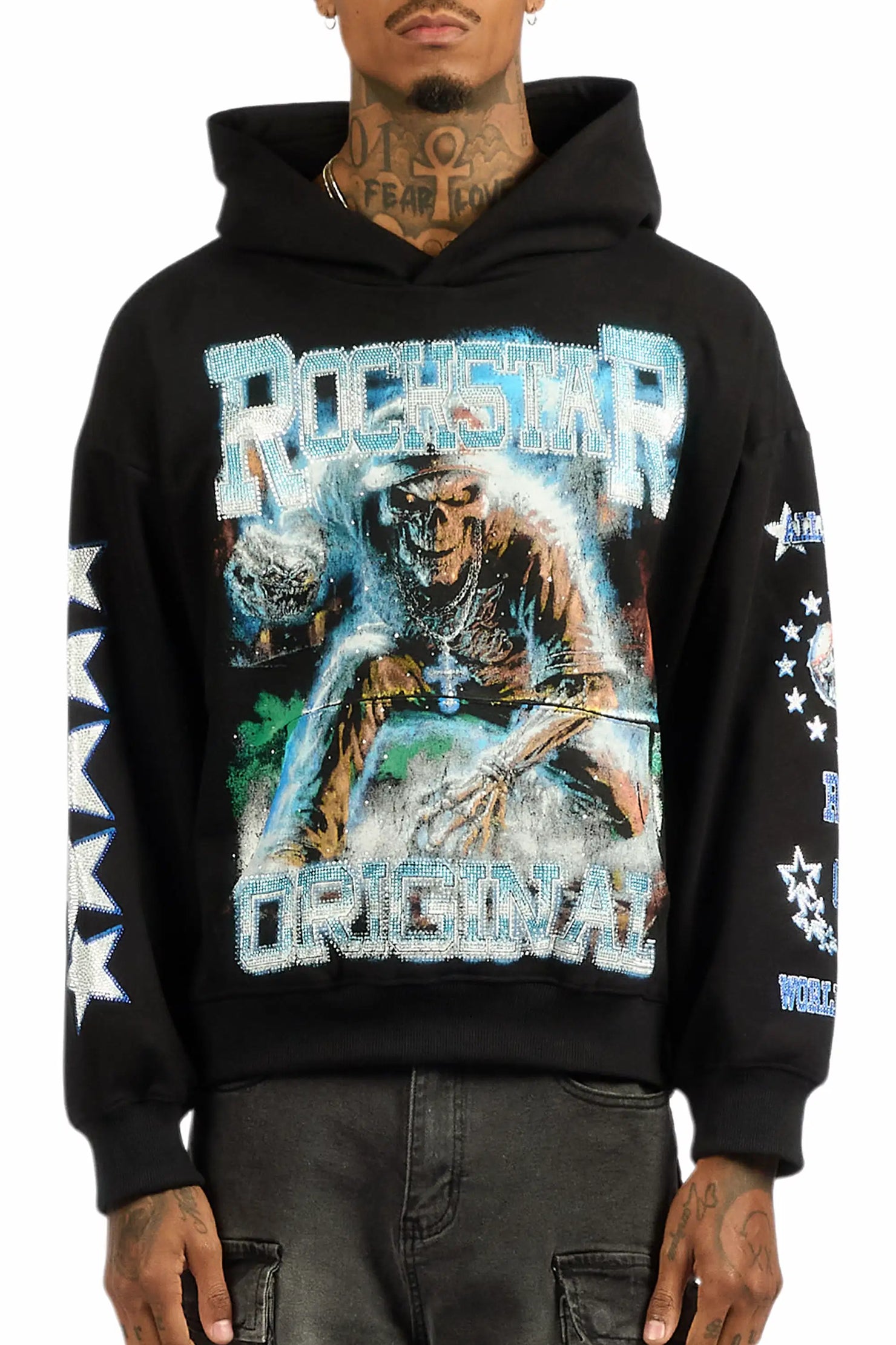 Marxe Black Rhinestone Oversized Hoodie