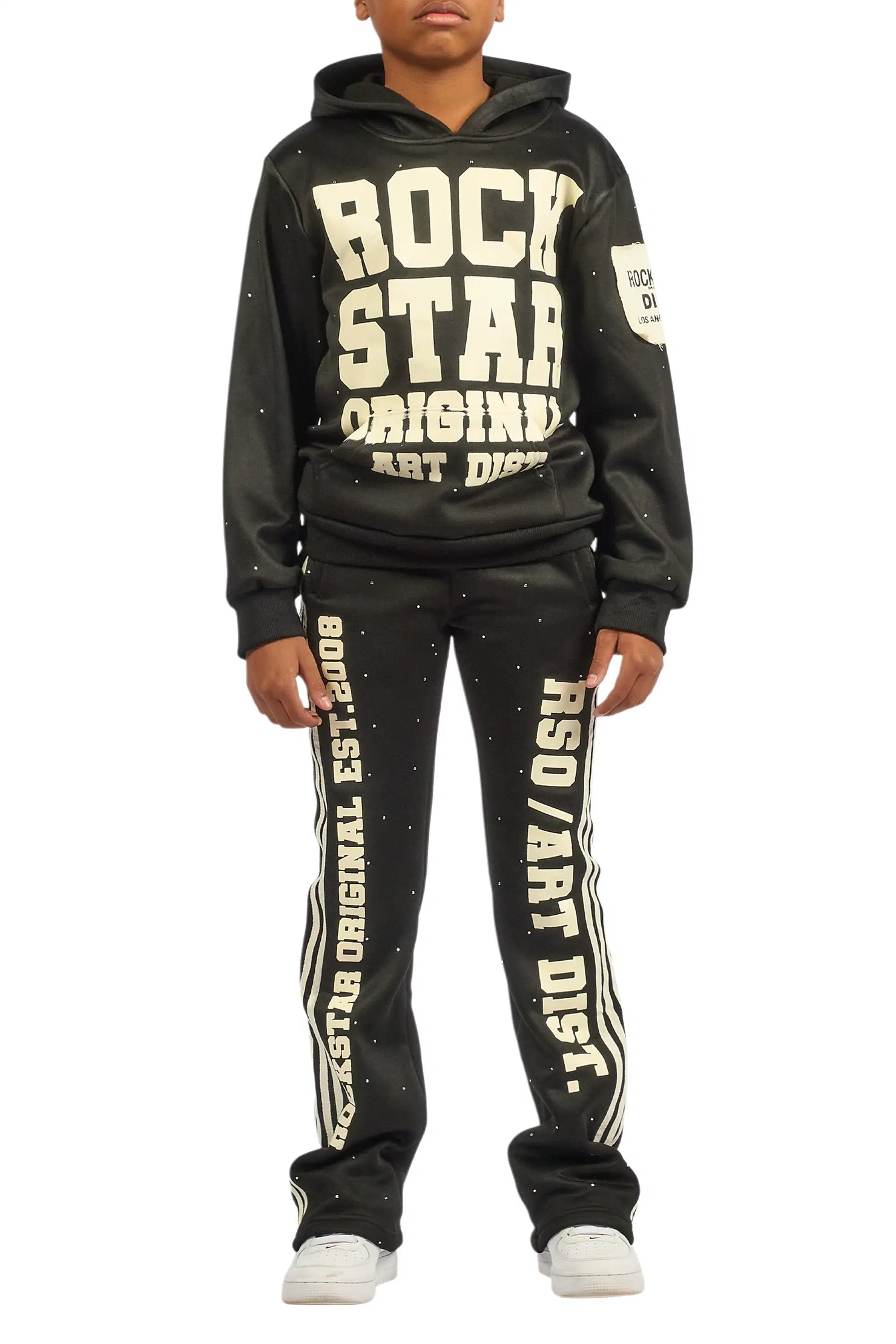 Boys Yulian Black Hoodie Stacked Track Pant Set