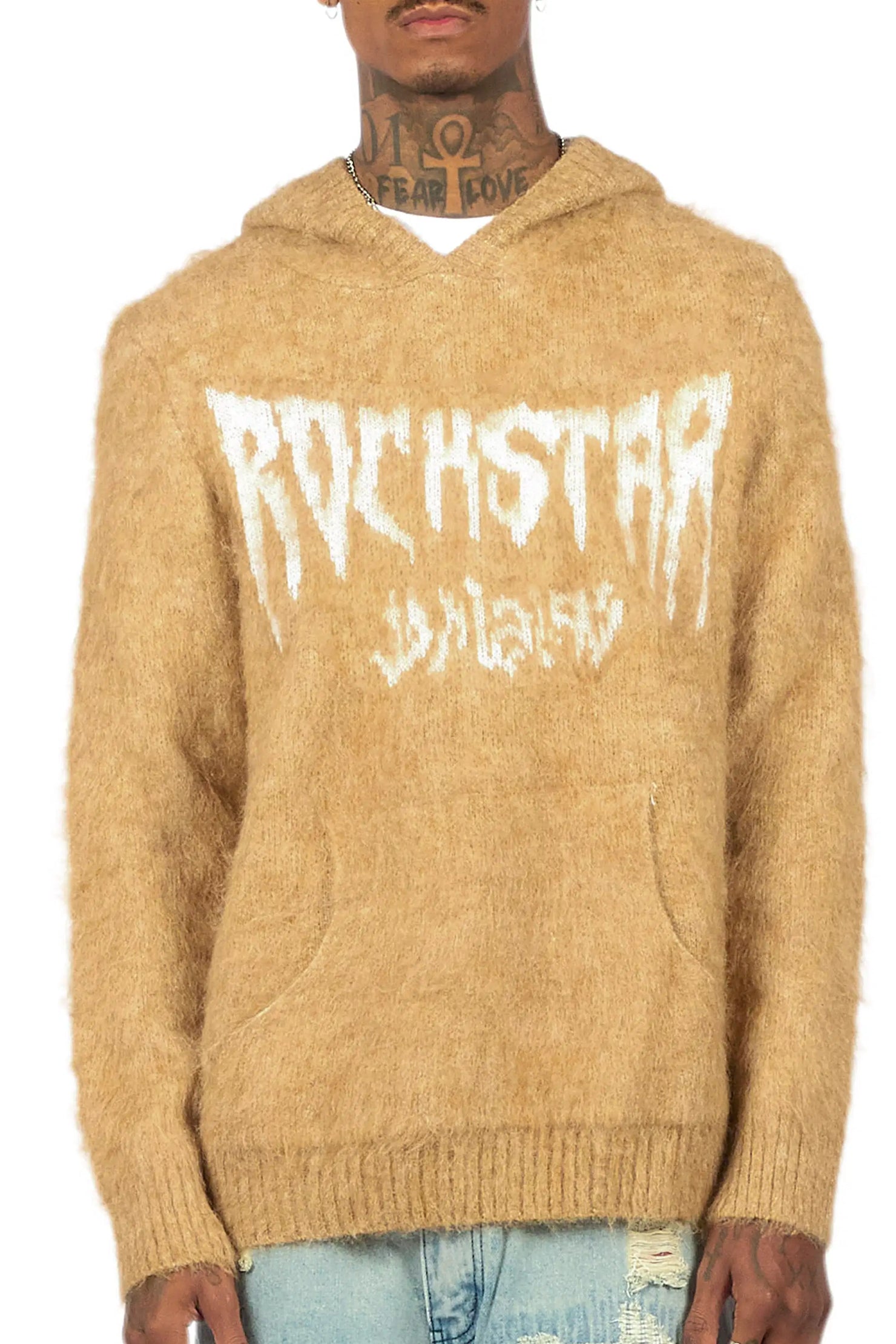 Andros Beige Graphic Knitted Hoodie