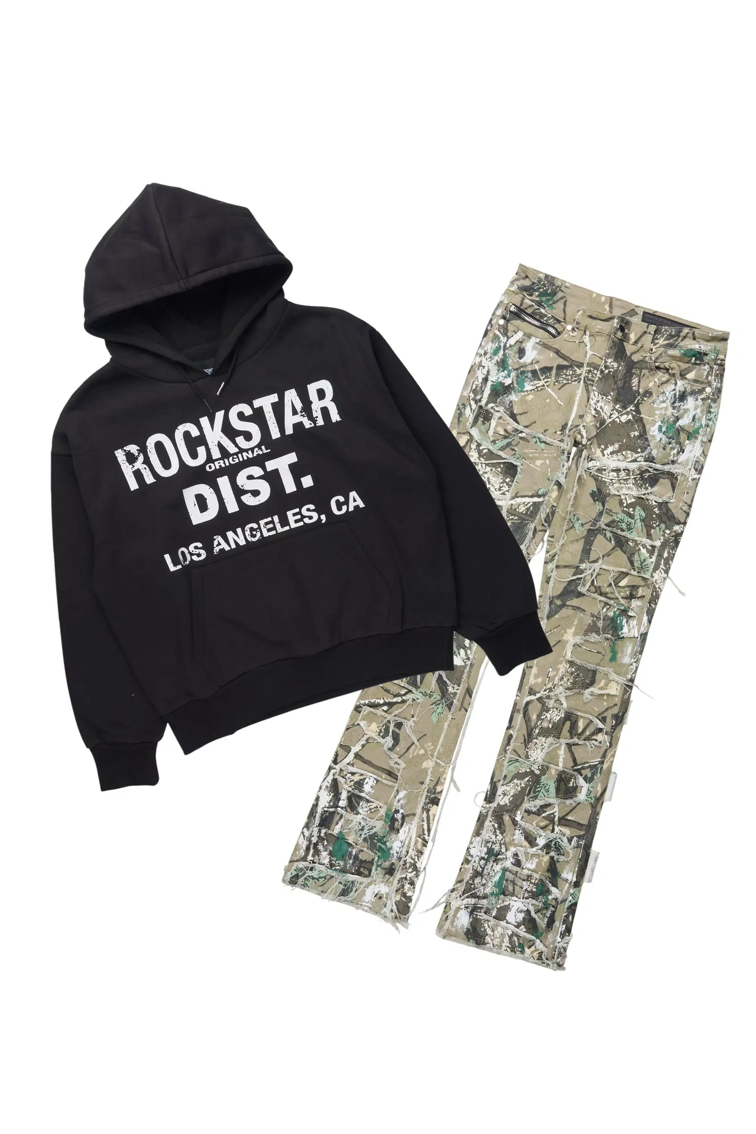 Saxon Black/Camo Hoodie/Stacked Flare Jean Set