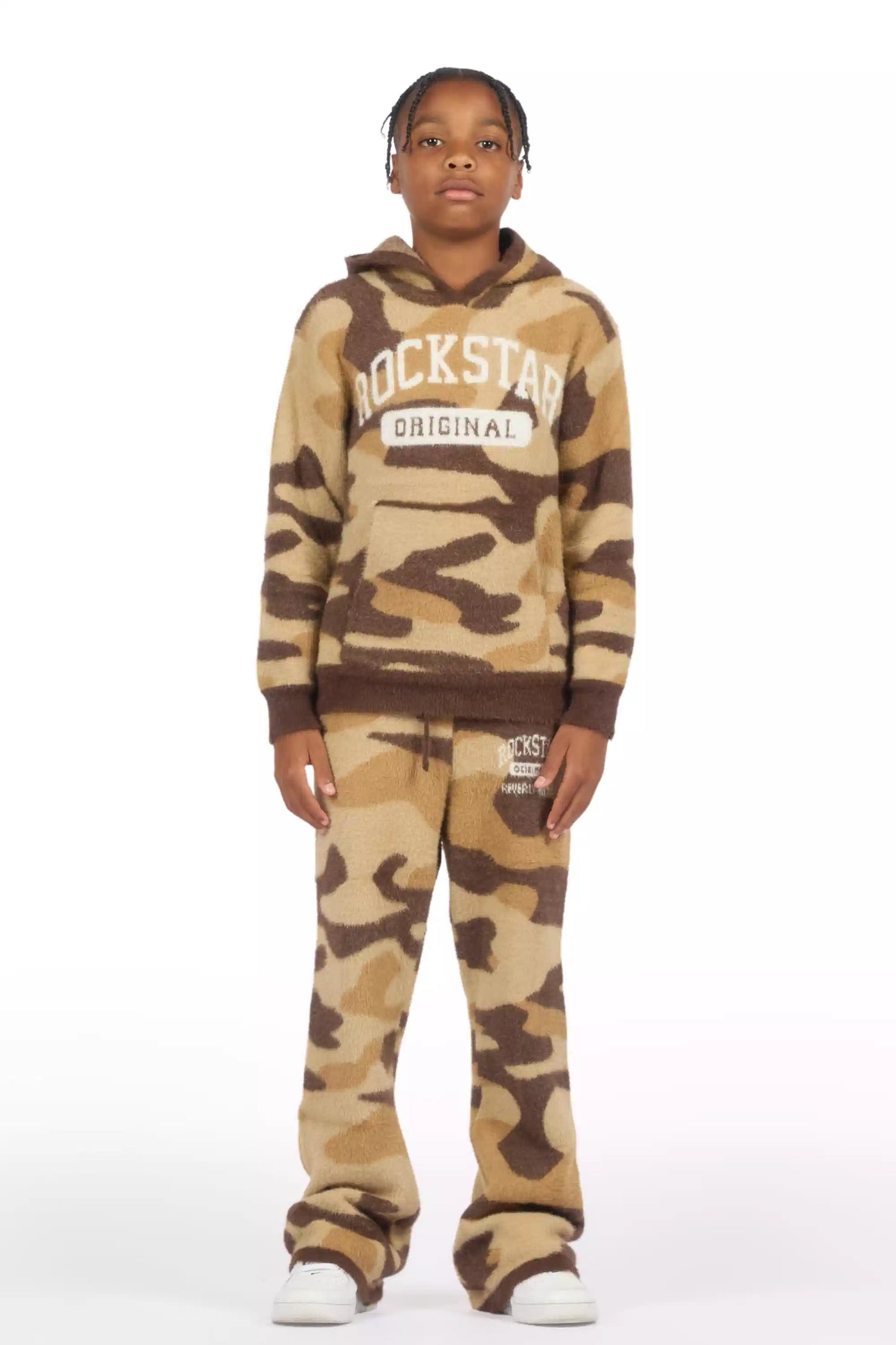 Boys Member Camo Brown Stacked Flare Knitted Mohair Track Set
