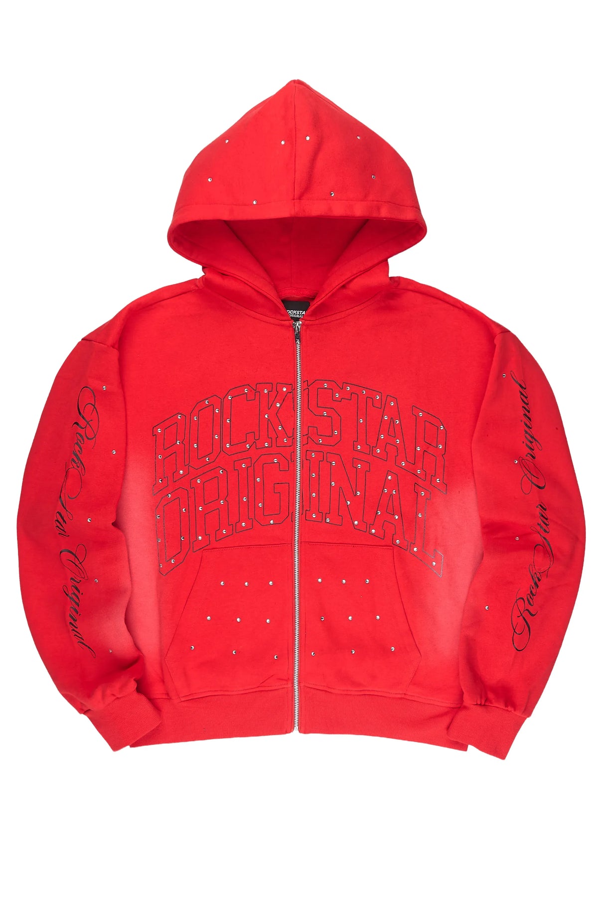 Alvina Red Rhinestone Zip Up Hoodie