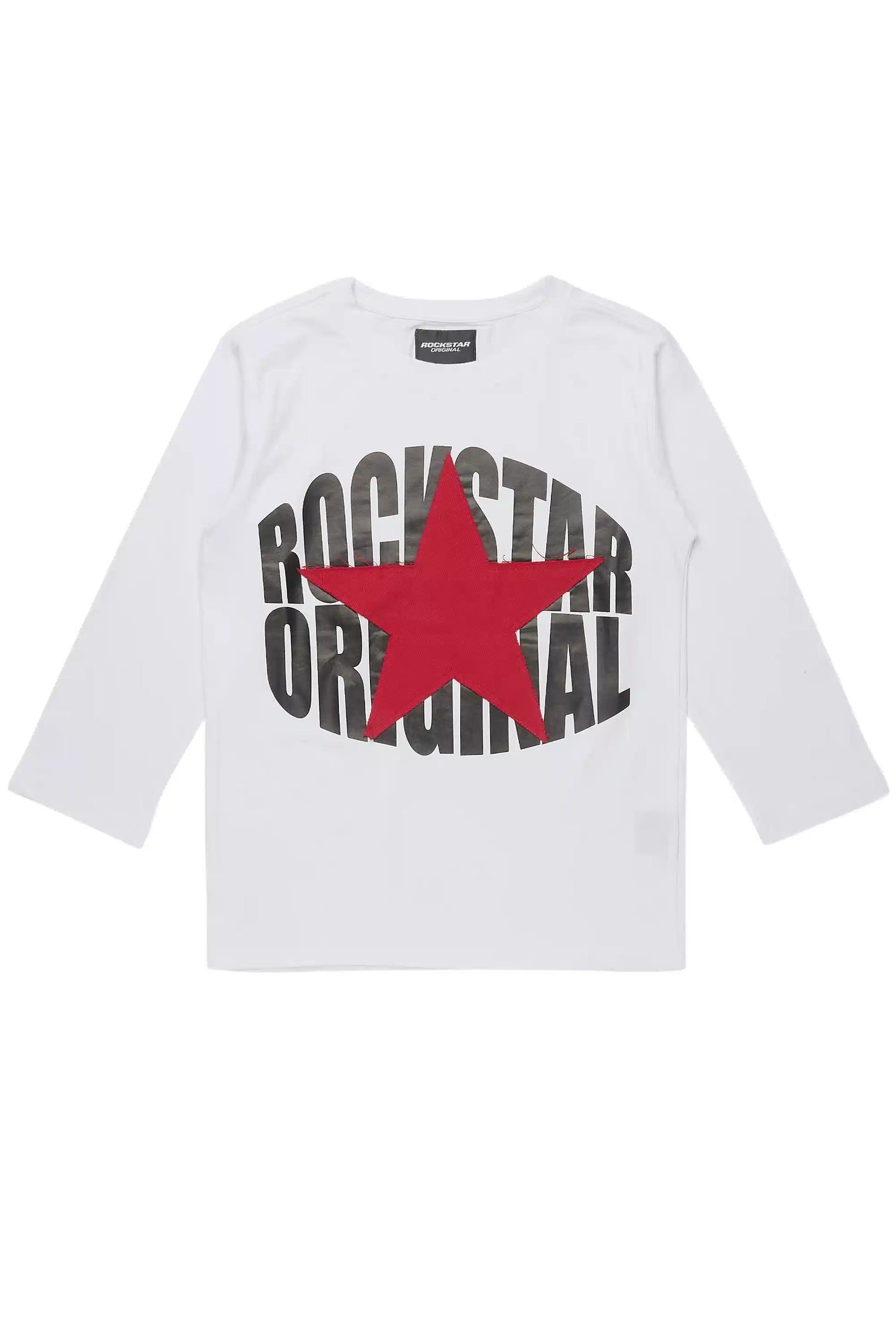 Boys State L/S White/Red Graphic T-Shirt with Patch