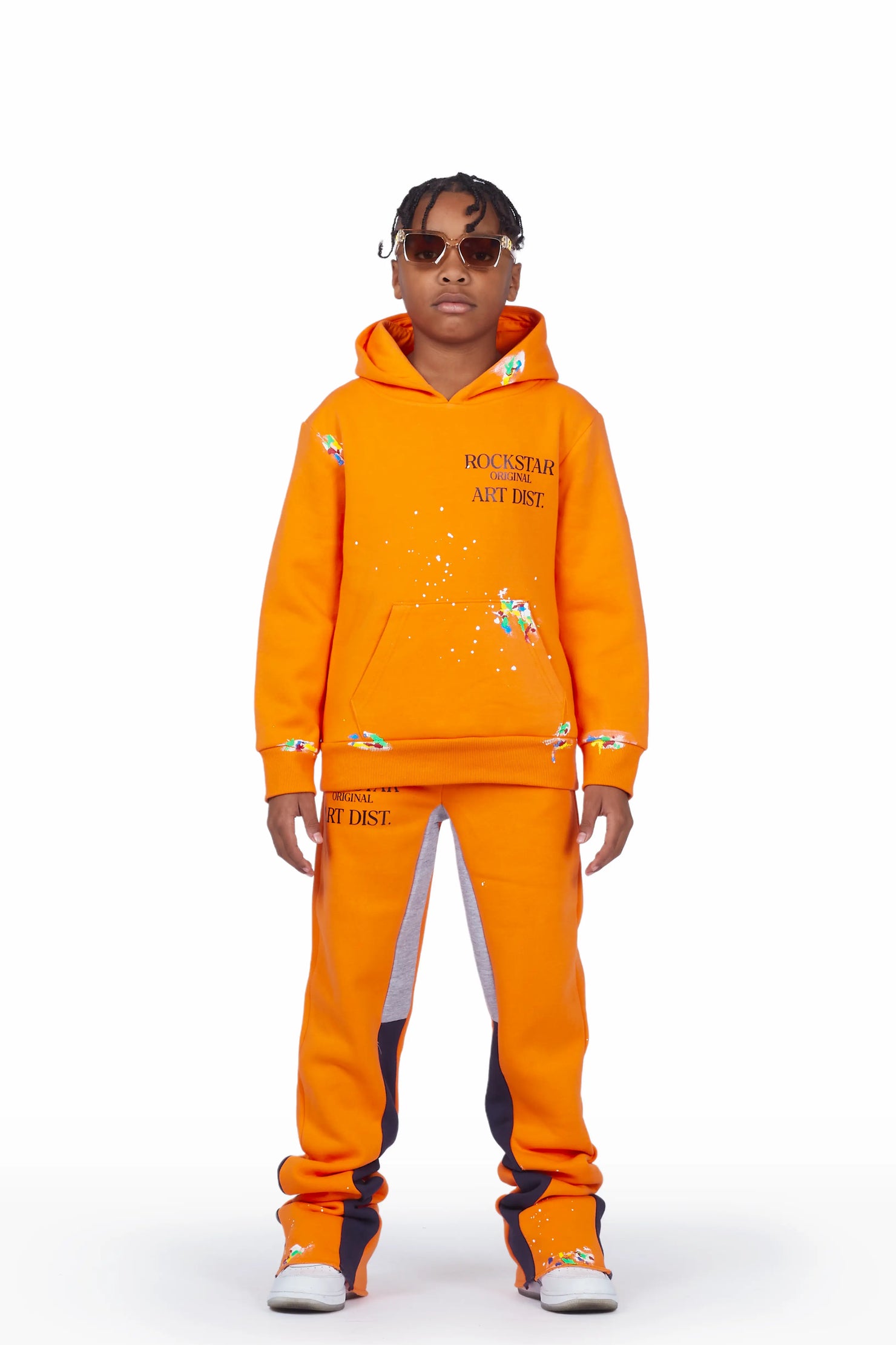 Boys Art Dist. Orange Hoodie Super Stacked Flare Track Set