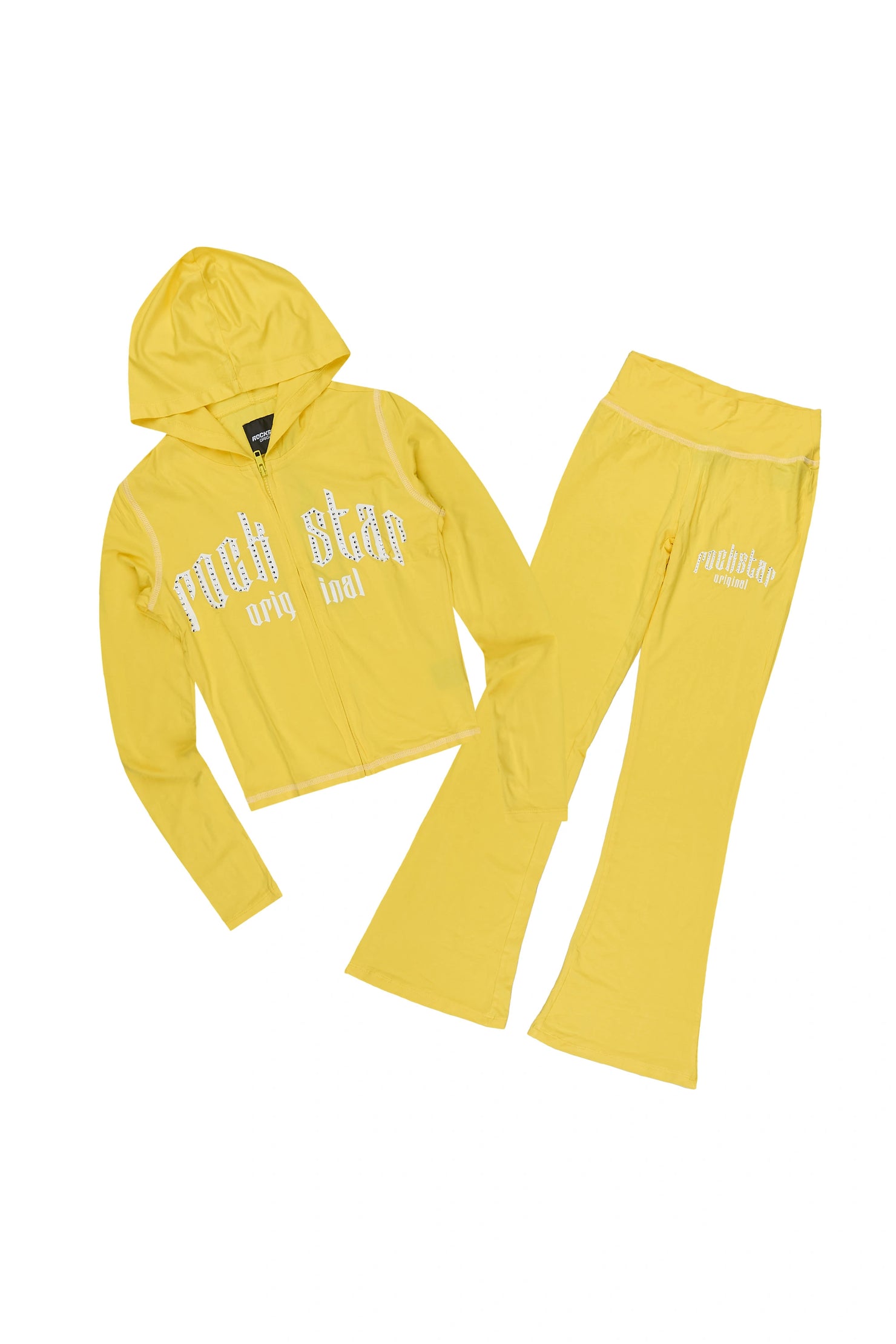 Girls Zyriah Yellow Rhinestone Lounge Track Set
