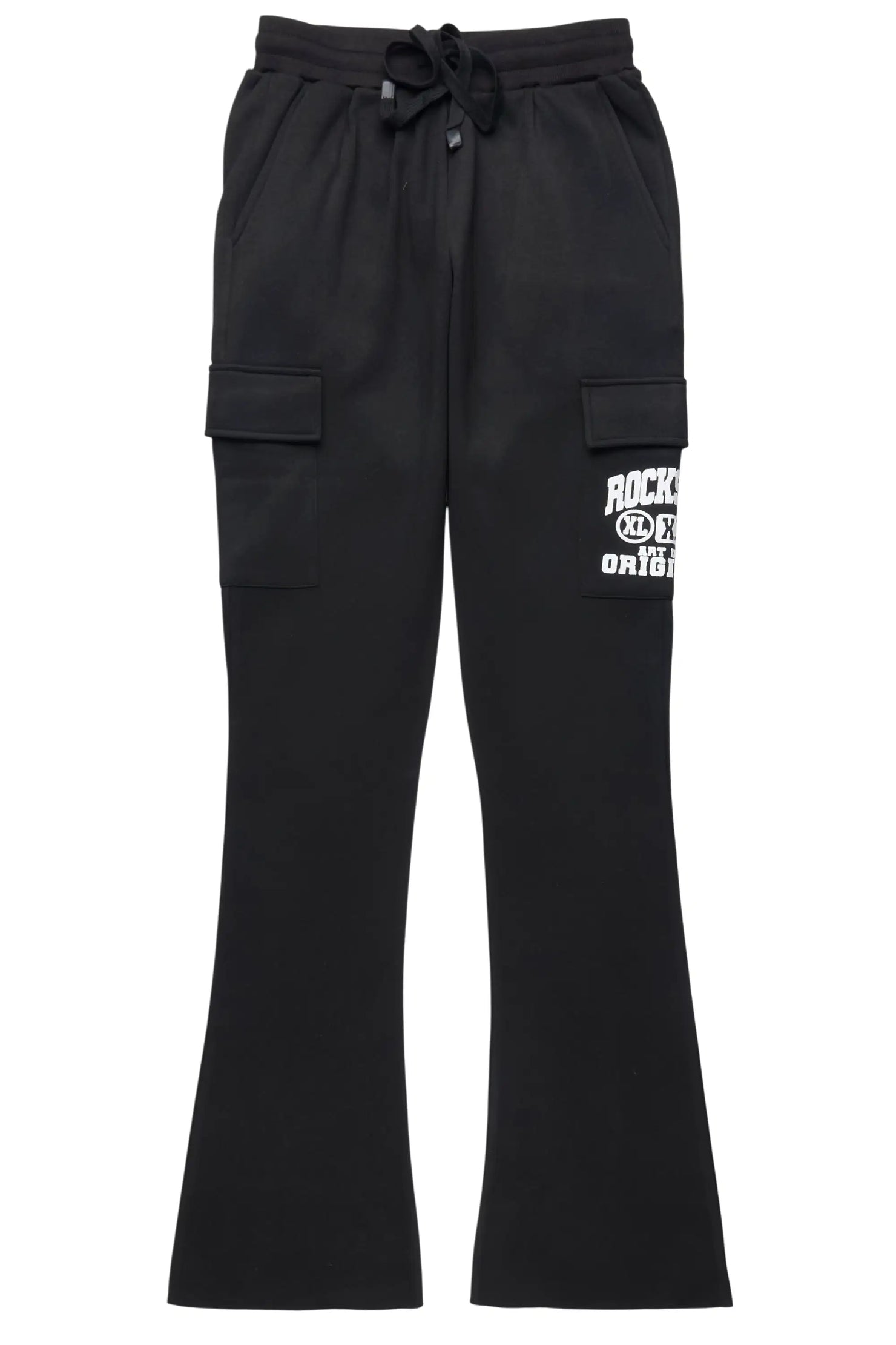 Elandira Black Cargo Stacked Track Pant