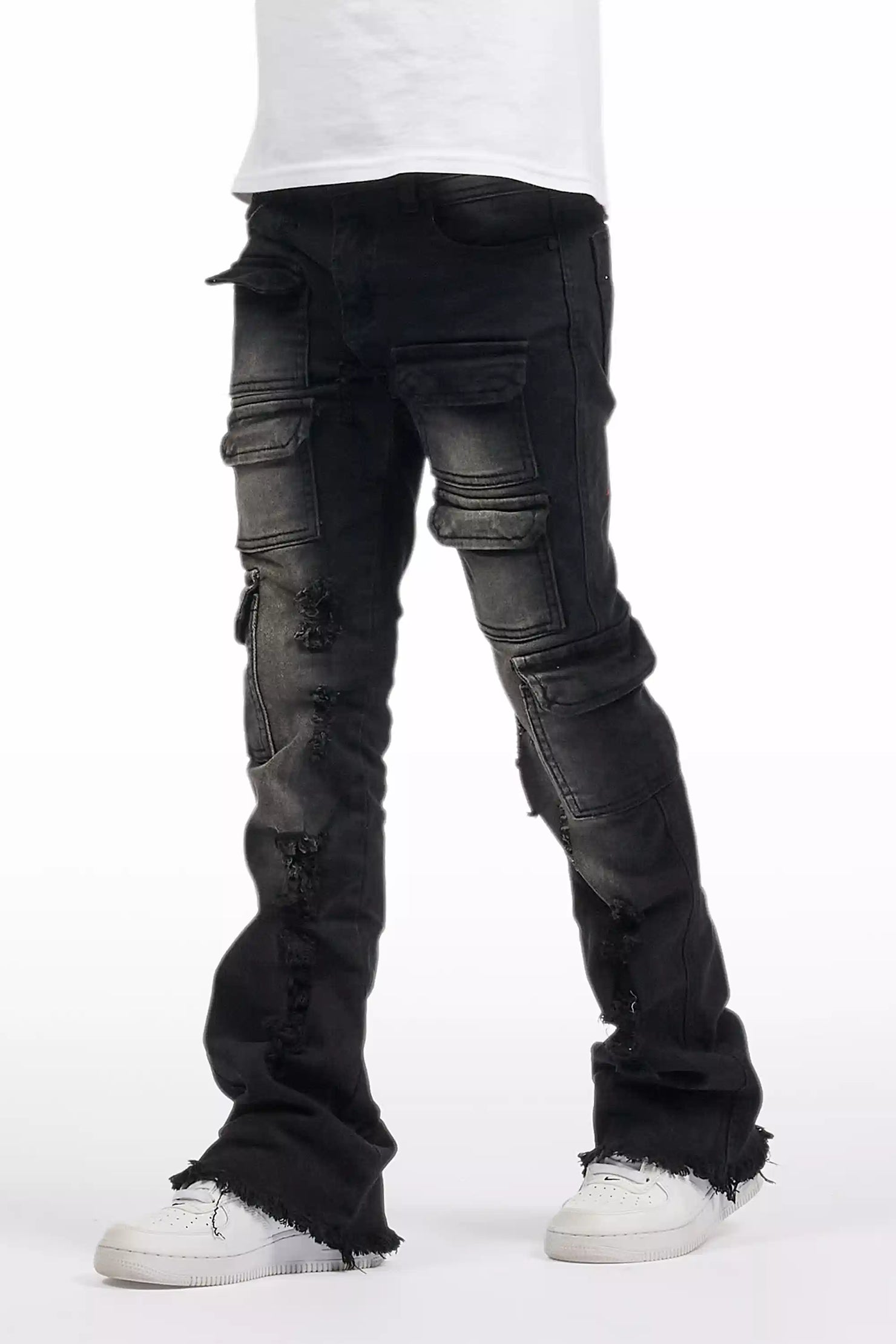 Boys Kade jet Black Stacked Flare Jean