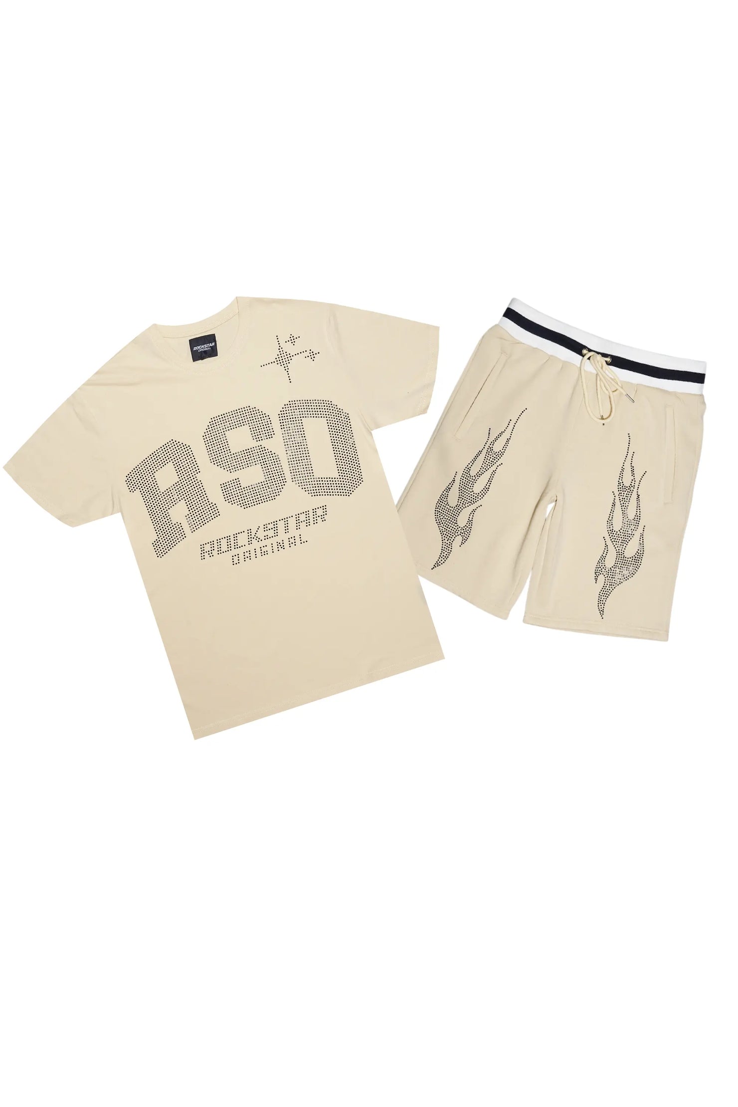 Bellamy Beige/Black Rhinestone Tee Short Set