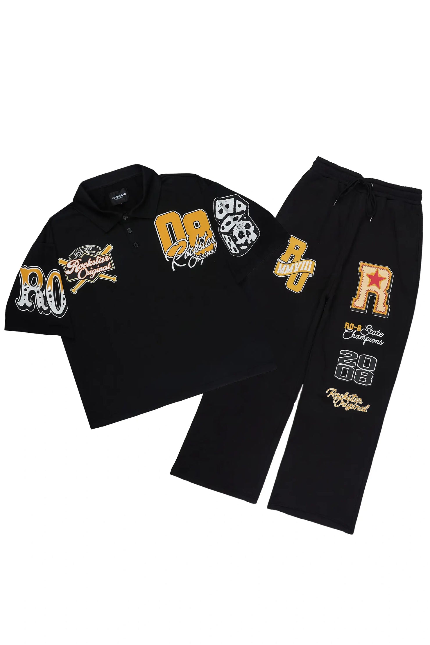 Forbidden Black Crop Boxy Polo/Fleece Baggy Track Set
