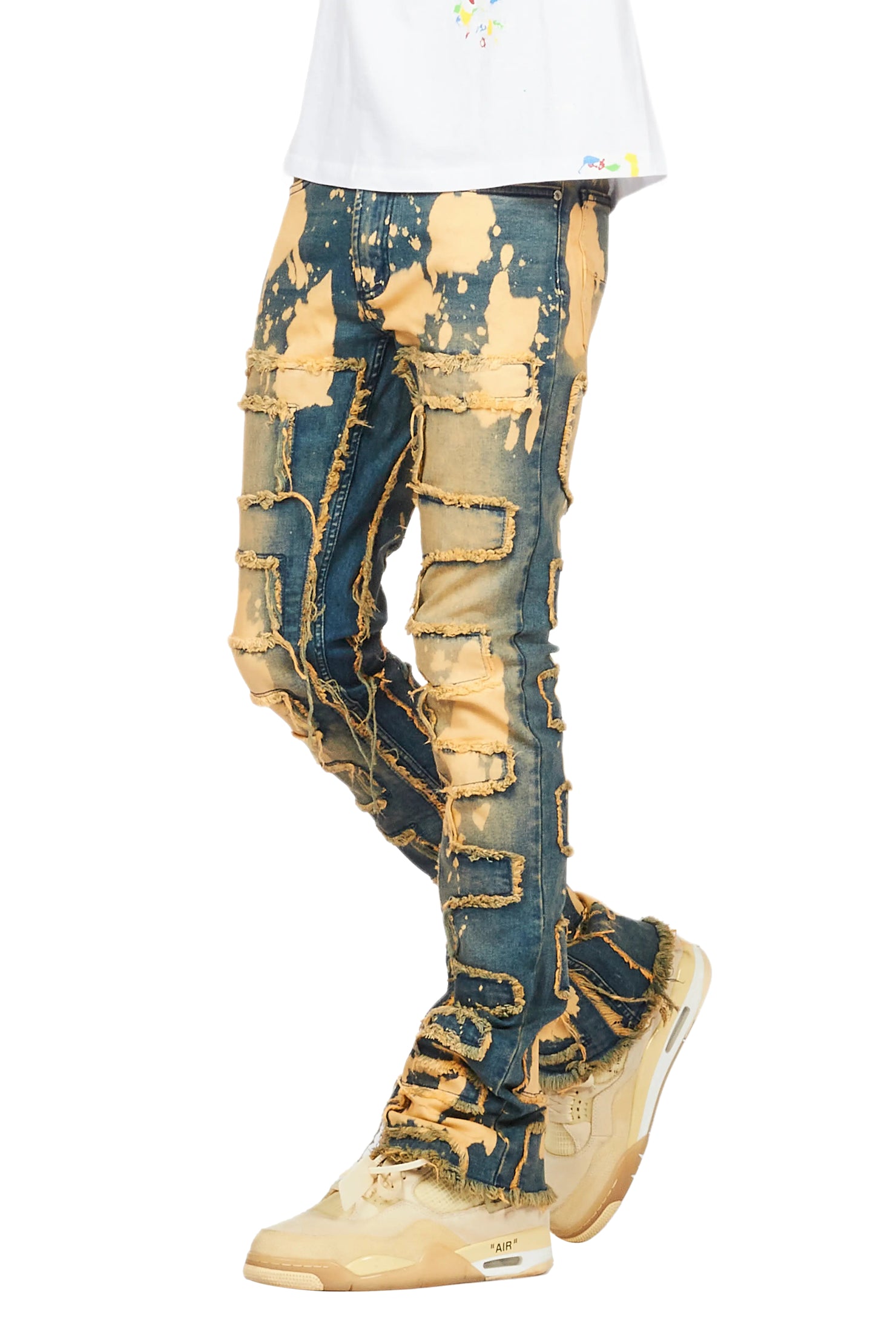 Laban Dirty Blue Bleach Stacked Flare Jean