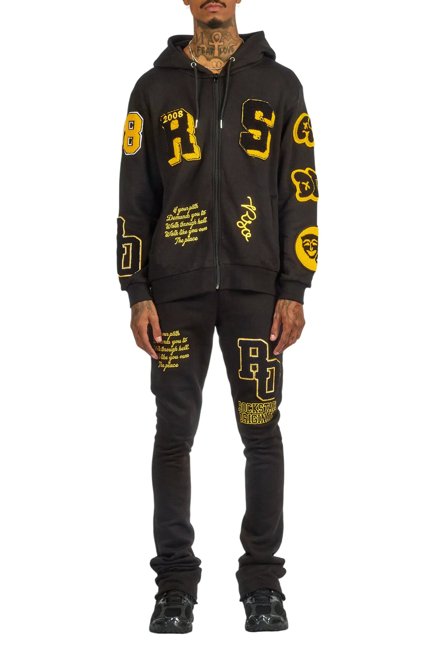 Leslaw Black Zip Up Hoodie Stacked Track Set