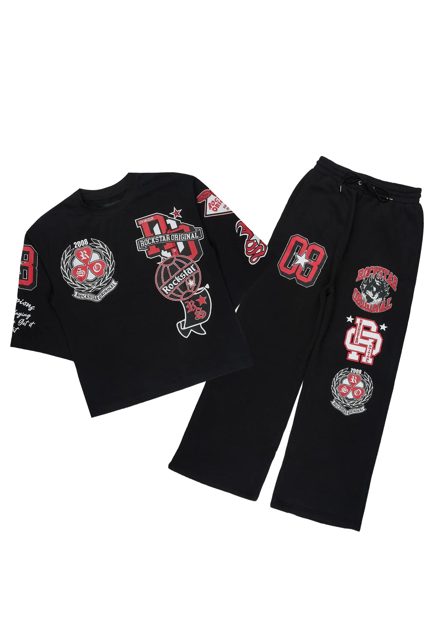 Gallant Black 3/4 Crop Boxy Tee/ Fleece Baggy Pant Track Set