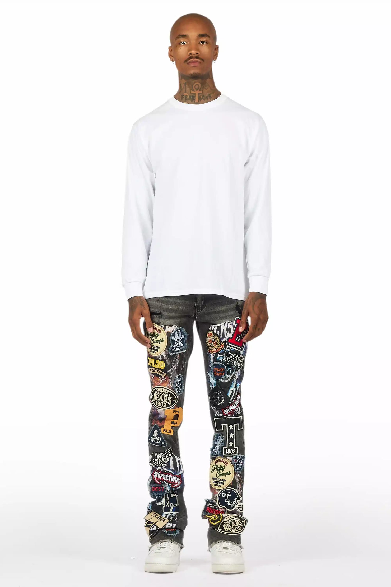 Espan Dark Grey Stacked Flare Jean