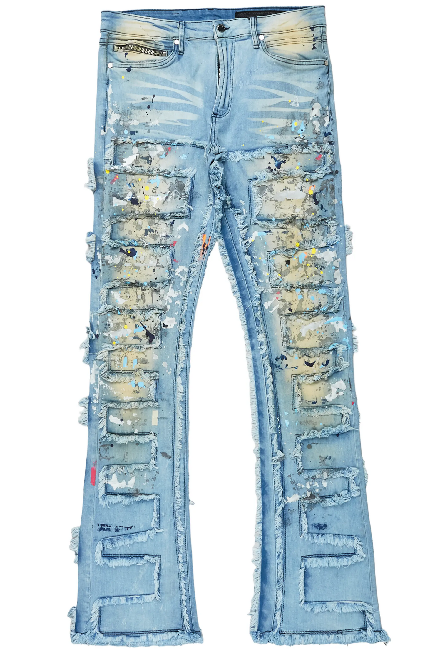 Qasim Blue Painter Stacked Flare Jean
