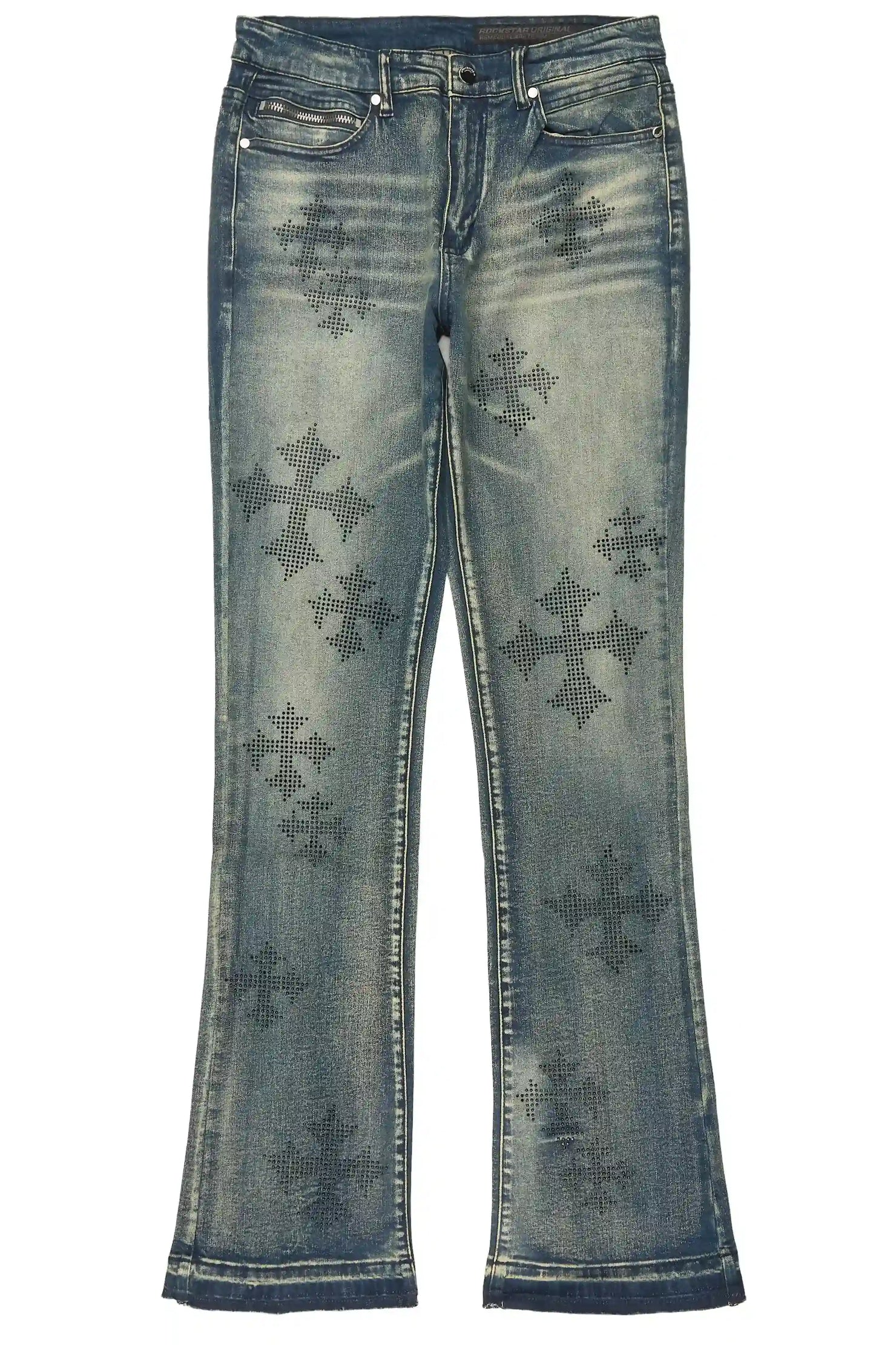 Kamari Dark Blue Rhinestone Stacked Fit Jean
