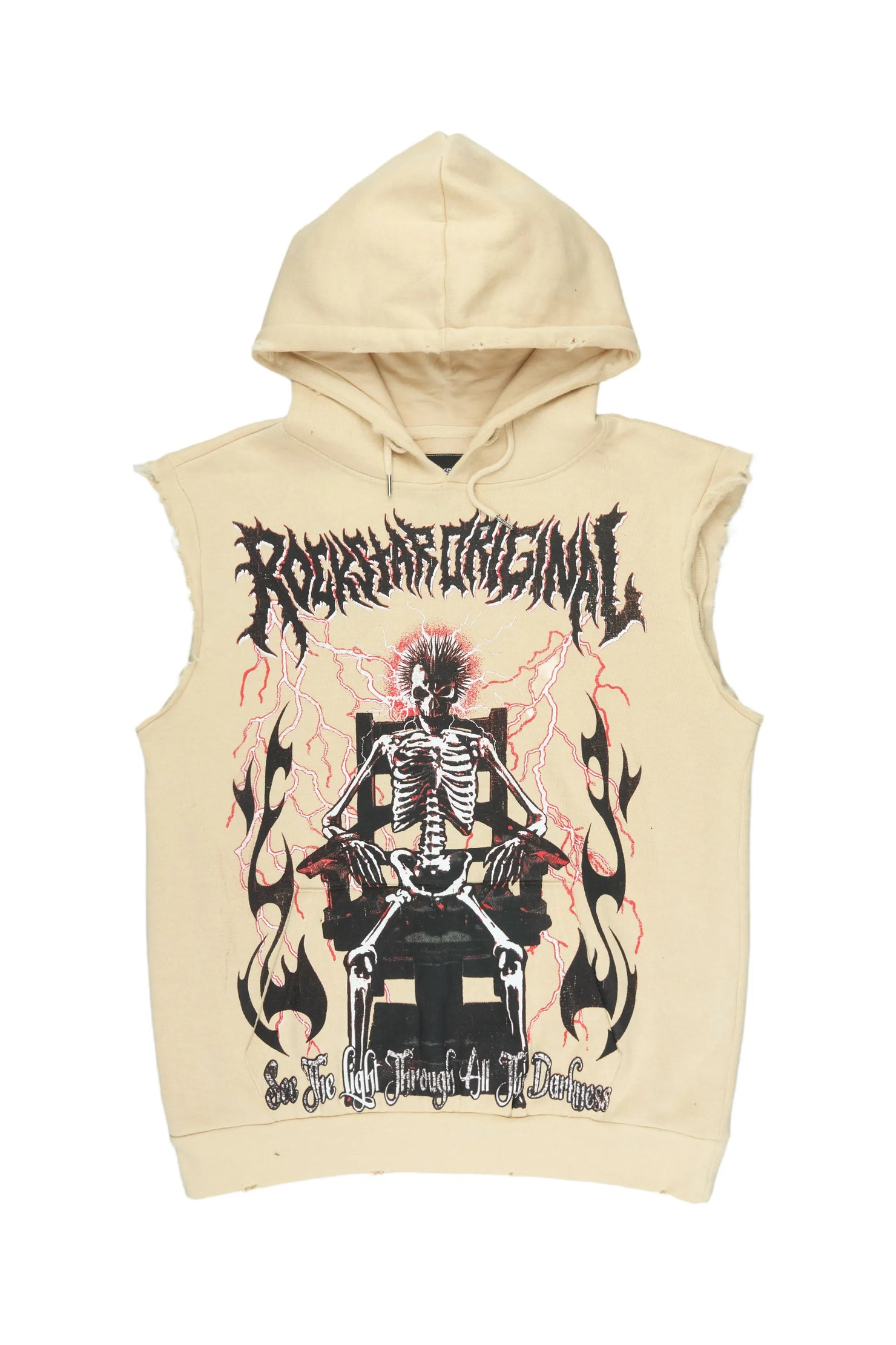 Deathrow 2.0 Beige Cut Sleeve Hoodie